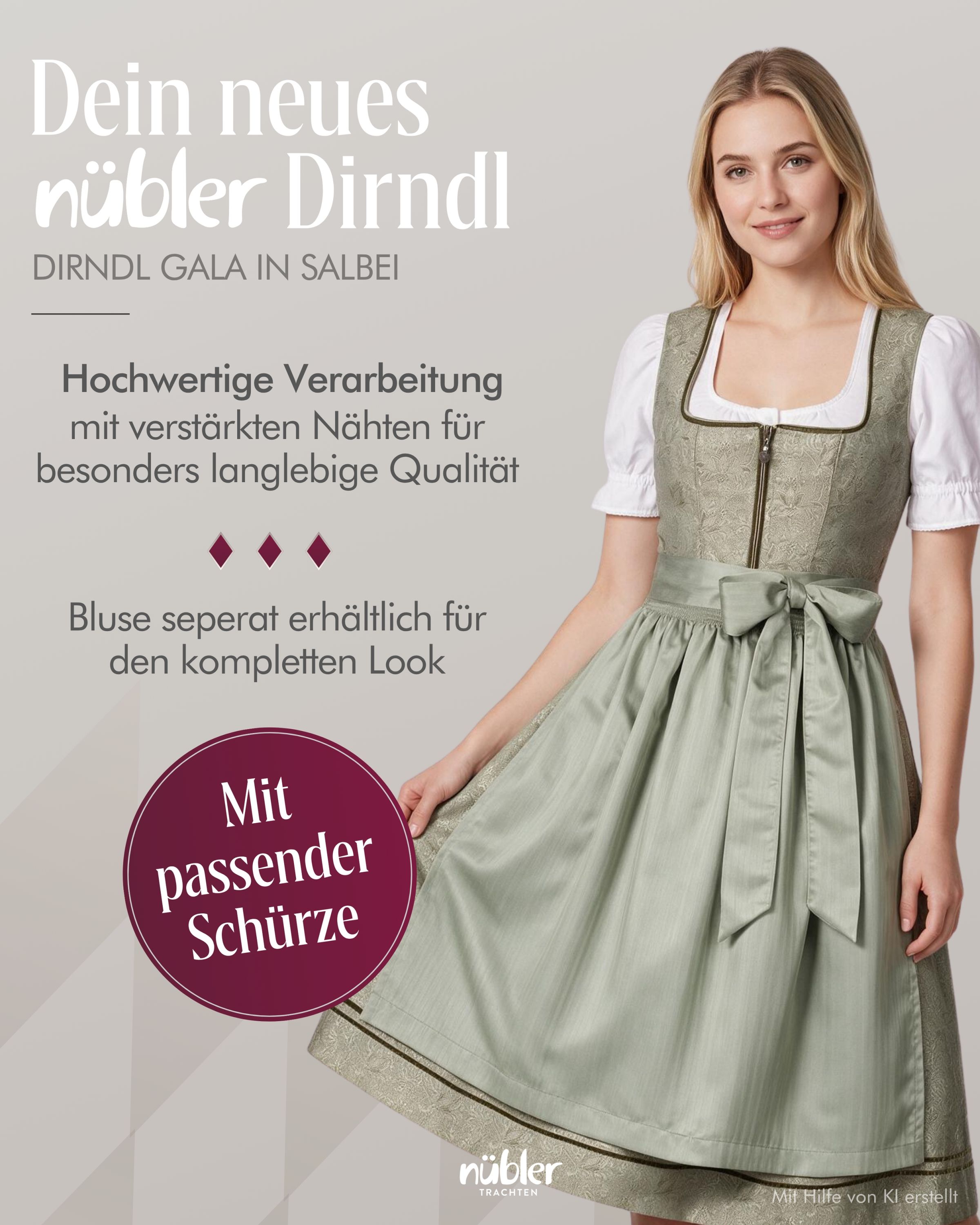 Midi Dirndl Gala in Salbei von Nübler