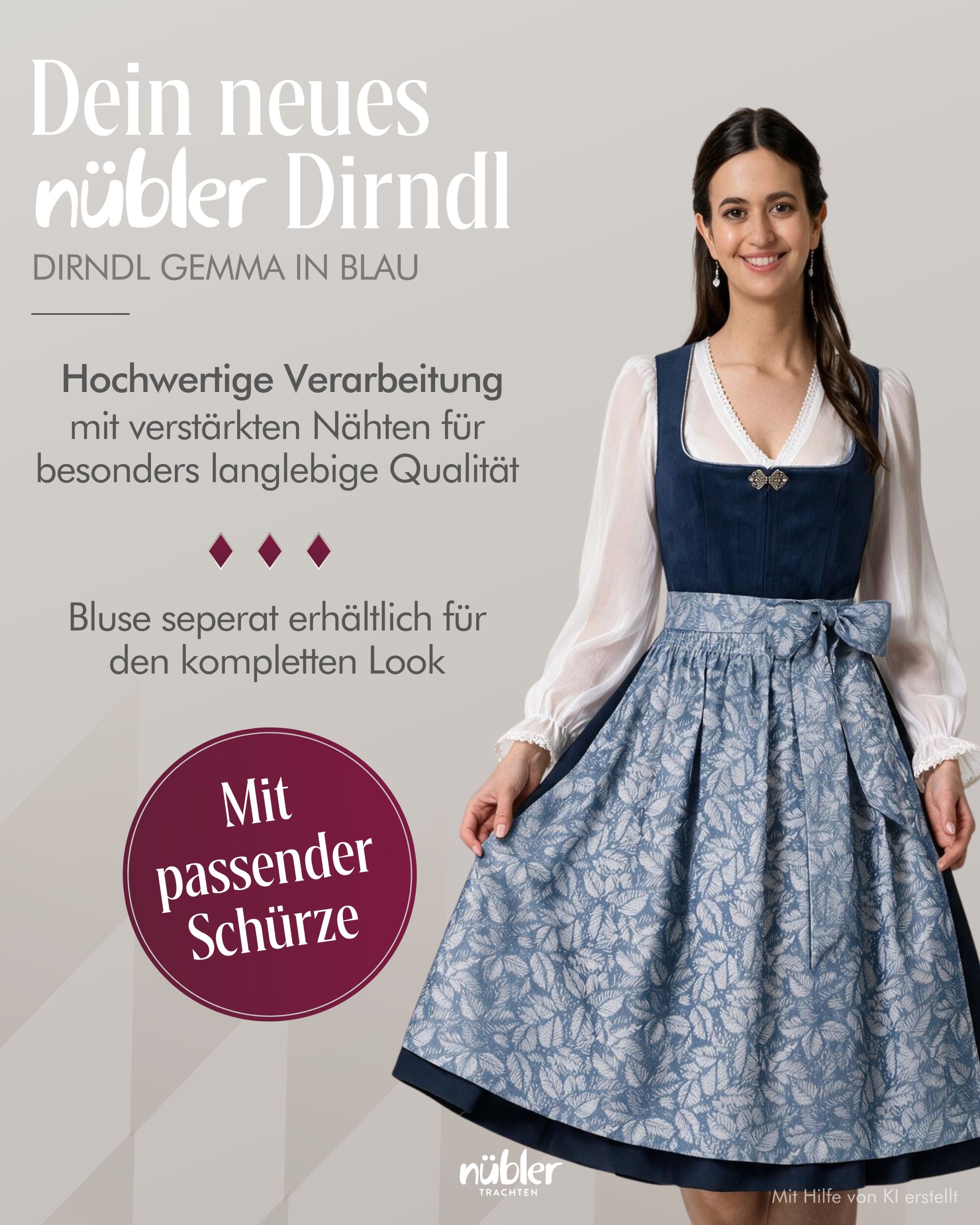 Midi Dirndl Gemma in Blau von Nübler