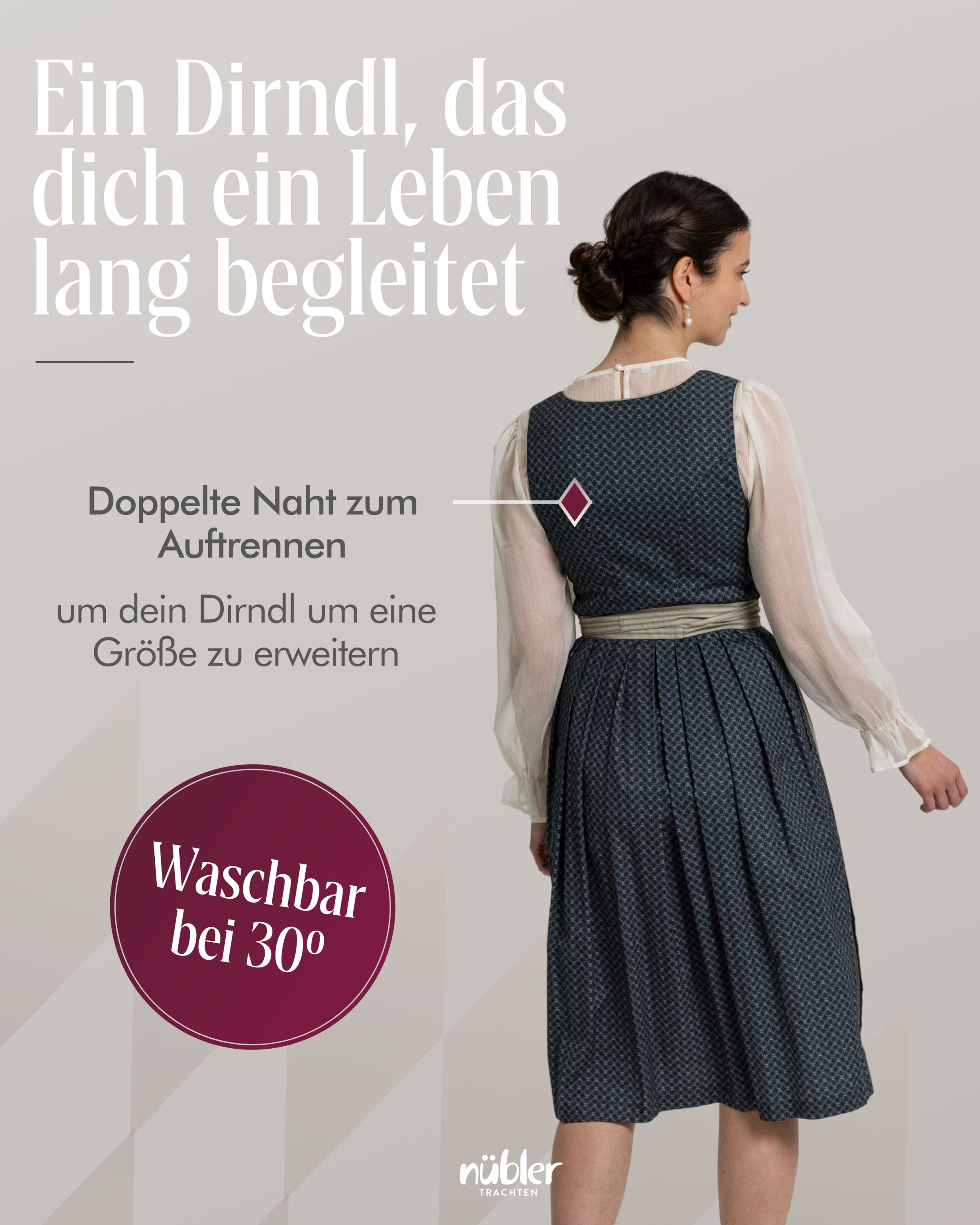 Midi Dirndl Emily in Schiefer und Rosenholz von Nübler