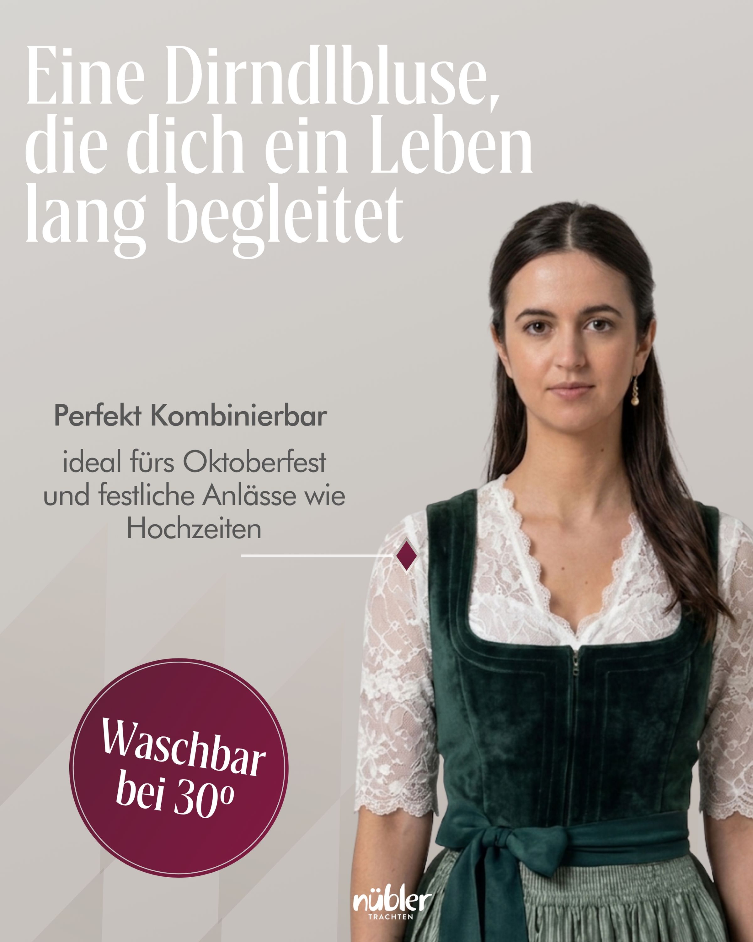 Dirndlbluse Kurzarm Nena in Creme von Nübler