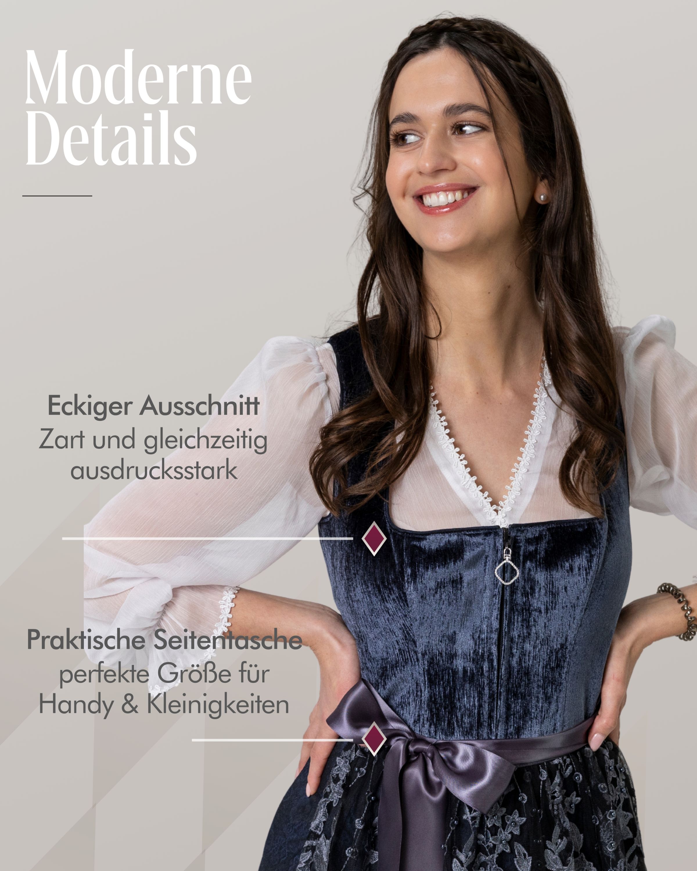 Midi Dirndl Korinna in Eisblau von Nübler