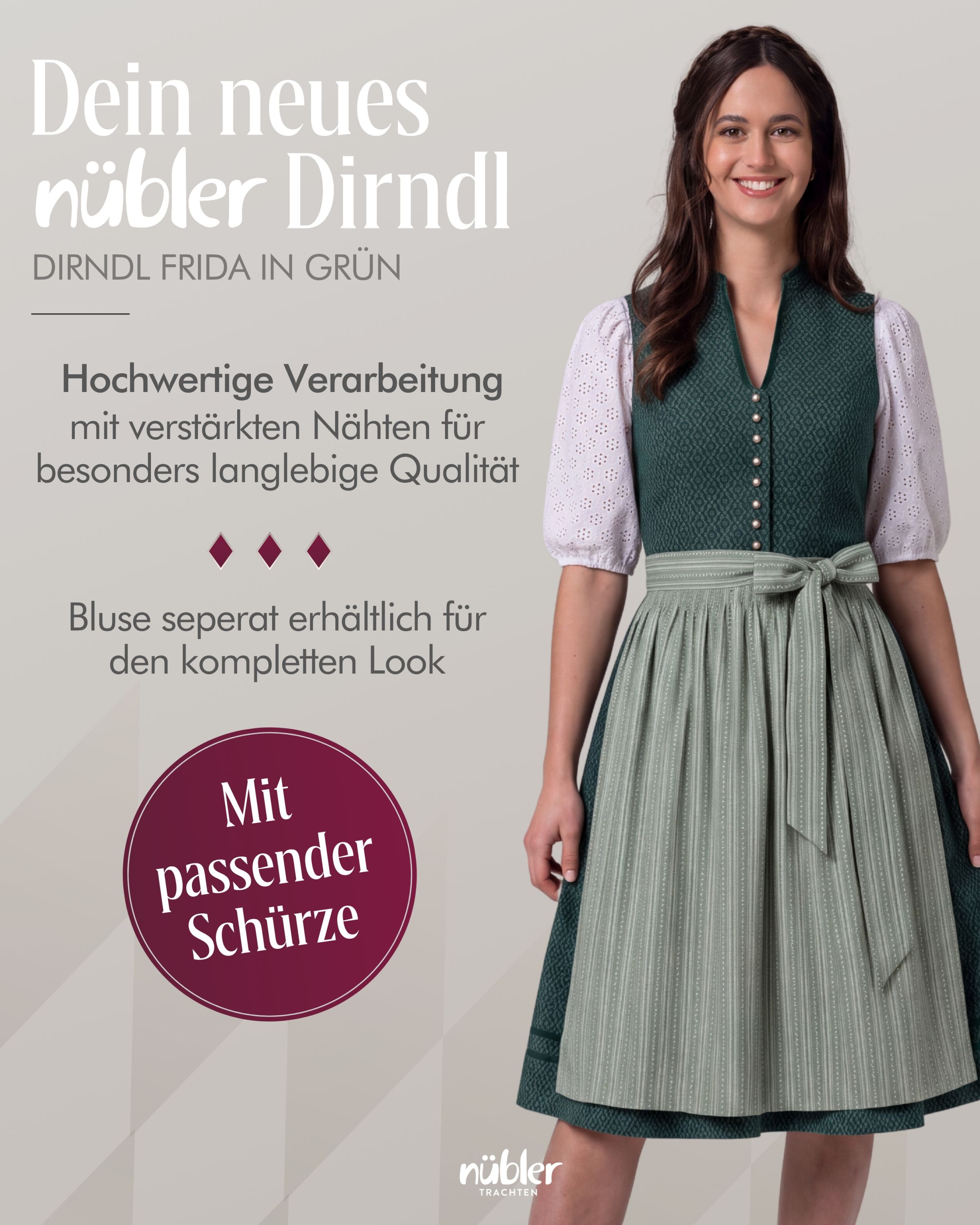 Midi Dirndl Frieda in Grün von Nübler