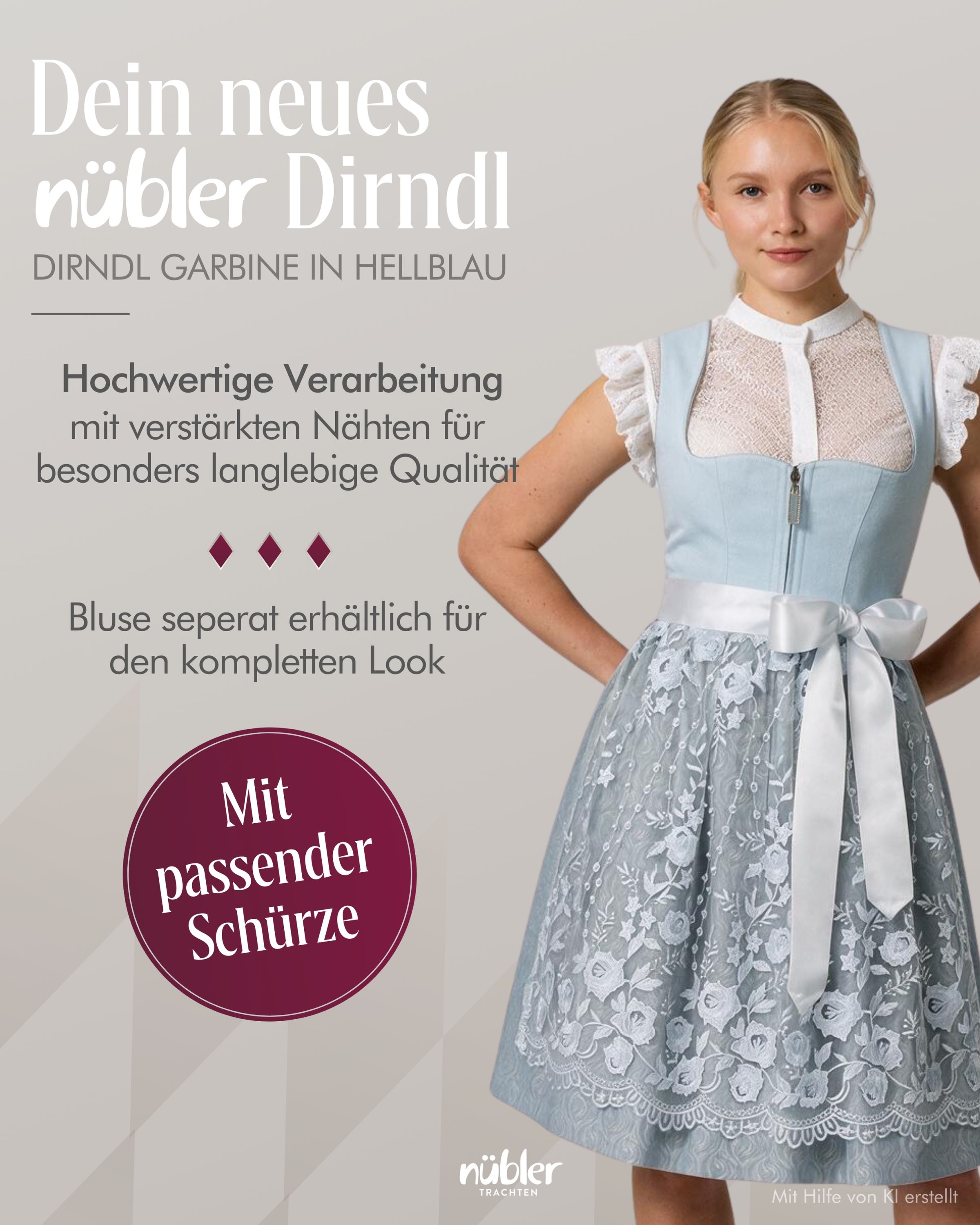 Mini Dirndl Garbine in Hellblau von Nübler