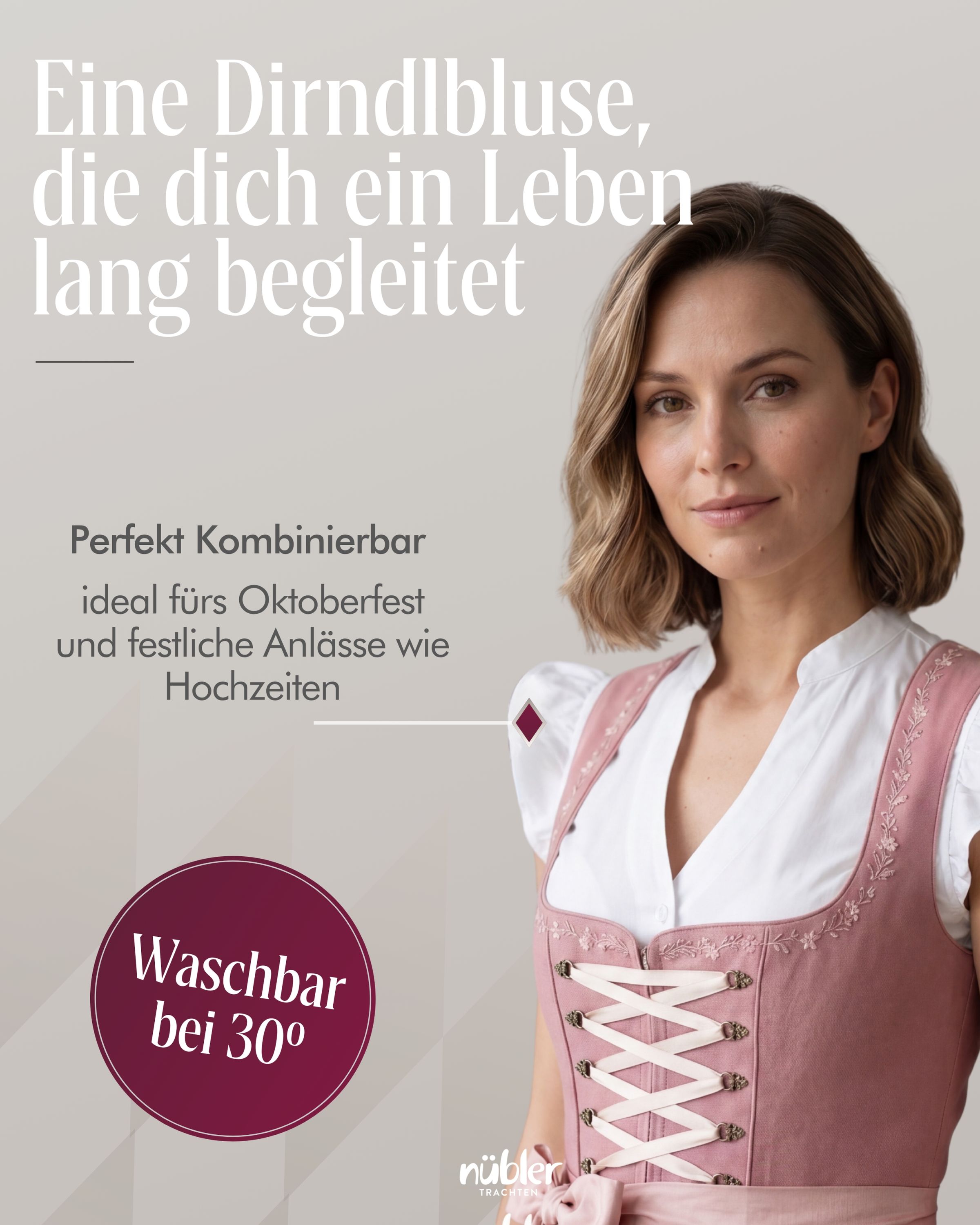 Dirndlbluse Carla Kurzarm in Weiß von Nübler