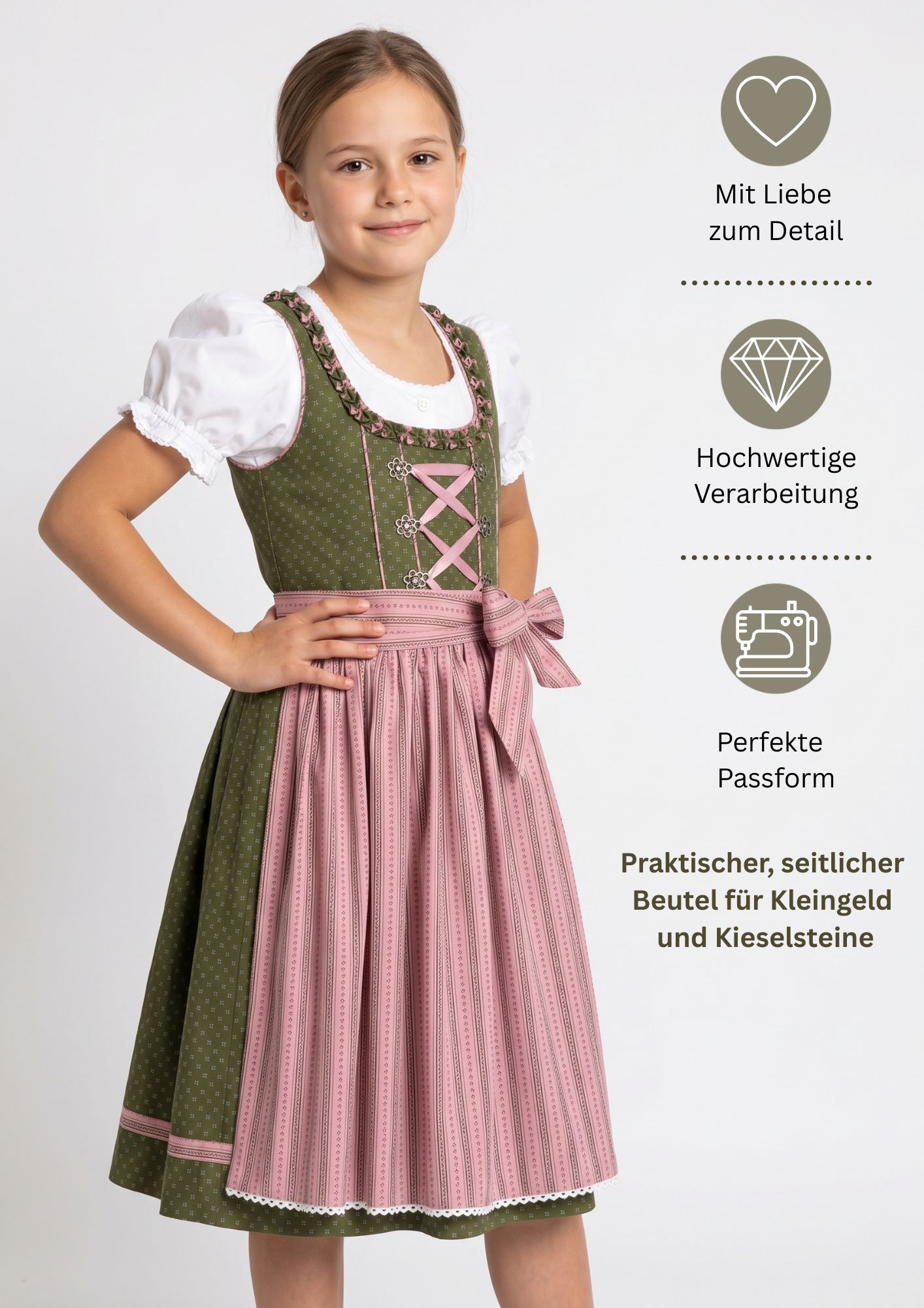 Kinderdirndl 3-teilig Nabilia in Grün von Nübler