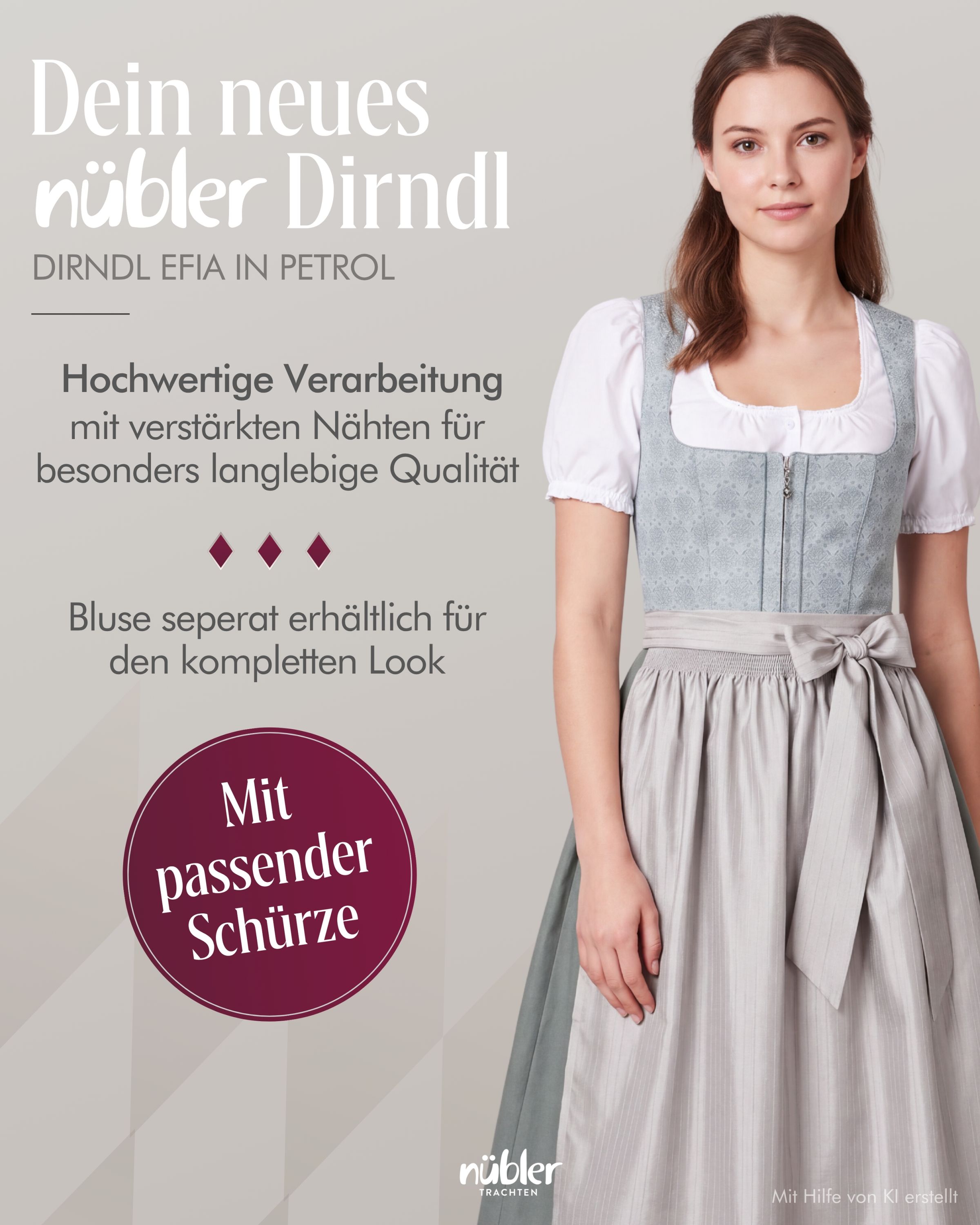 Midi Dirndl Efia in Petrol von Nübler