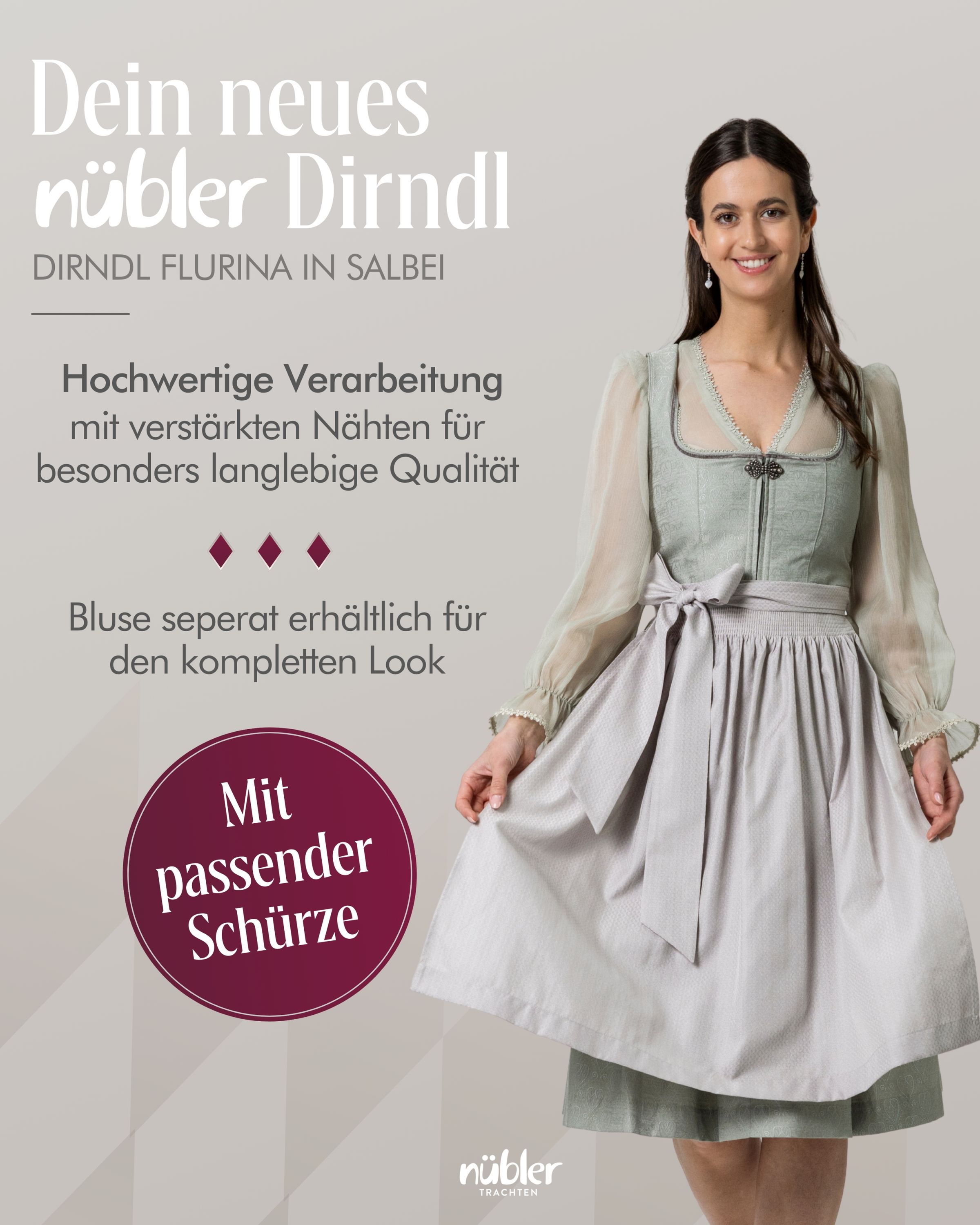 Midi Dirndl Flurina in Salbei von Nübler