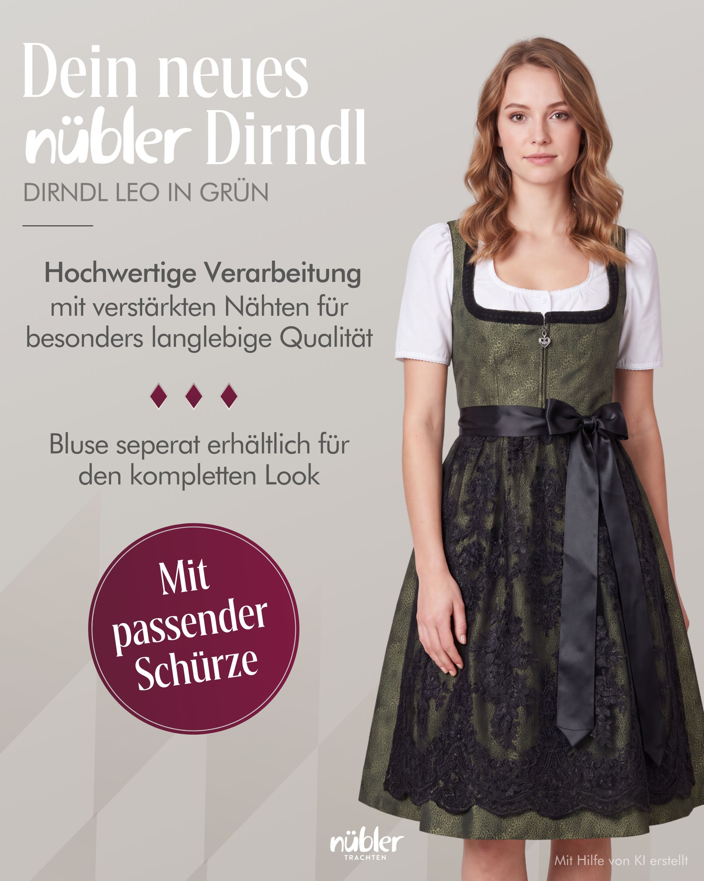 Midi Dirndl Leo in Grün von Nübler