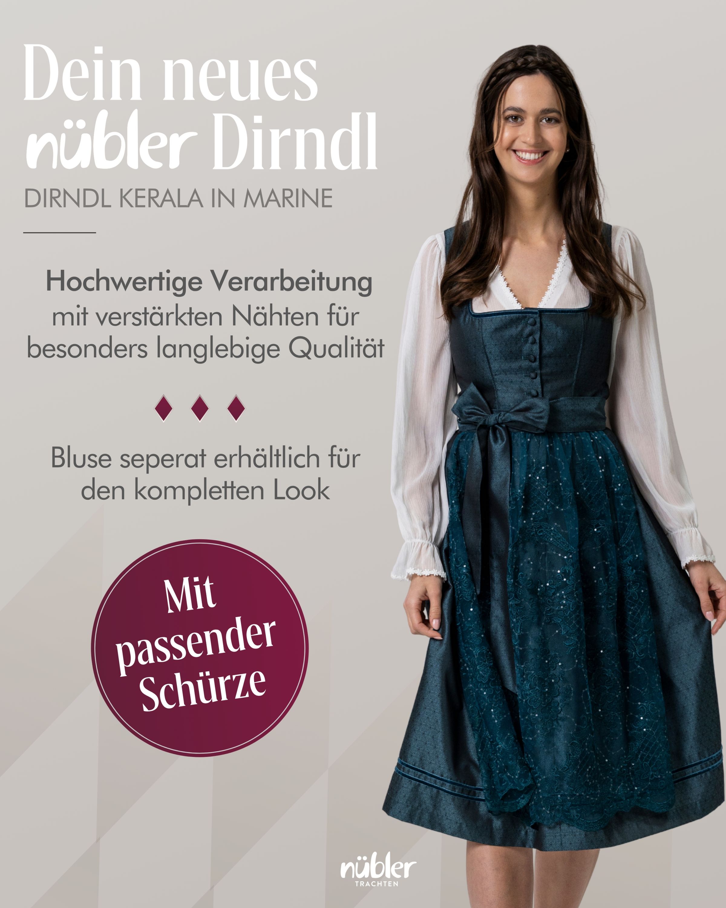 Midi Dirndl Kerala in Marine von Nübler