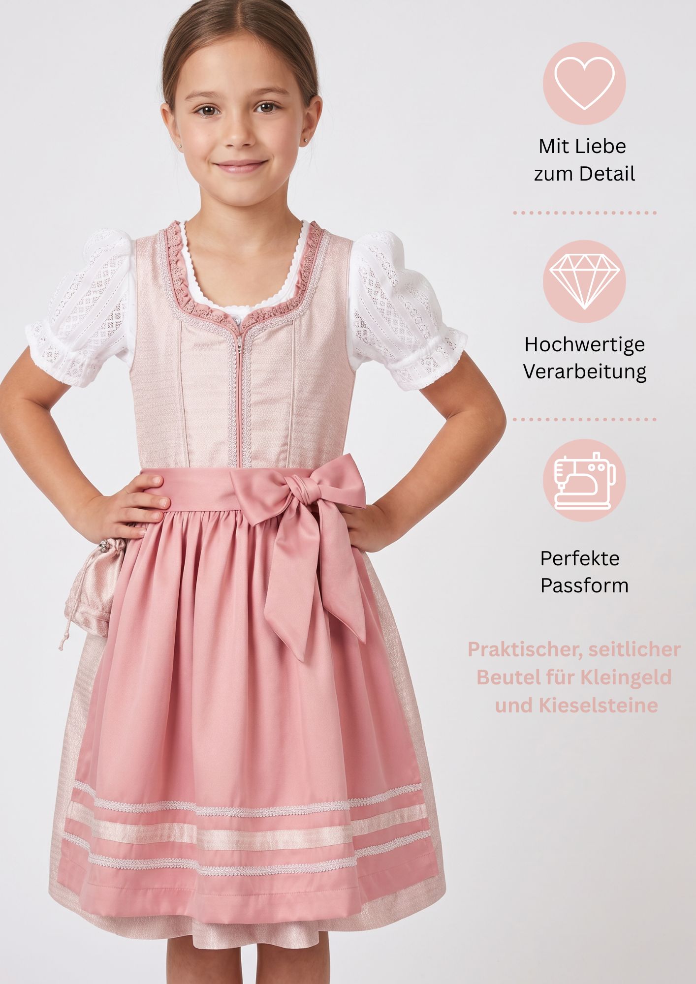 Kinderdirndl Lisa in Peach von Nübler