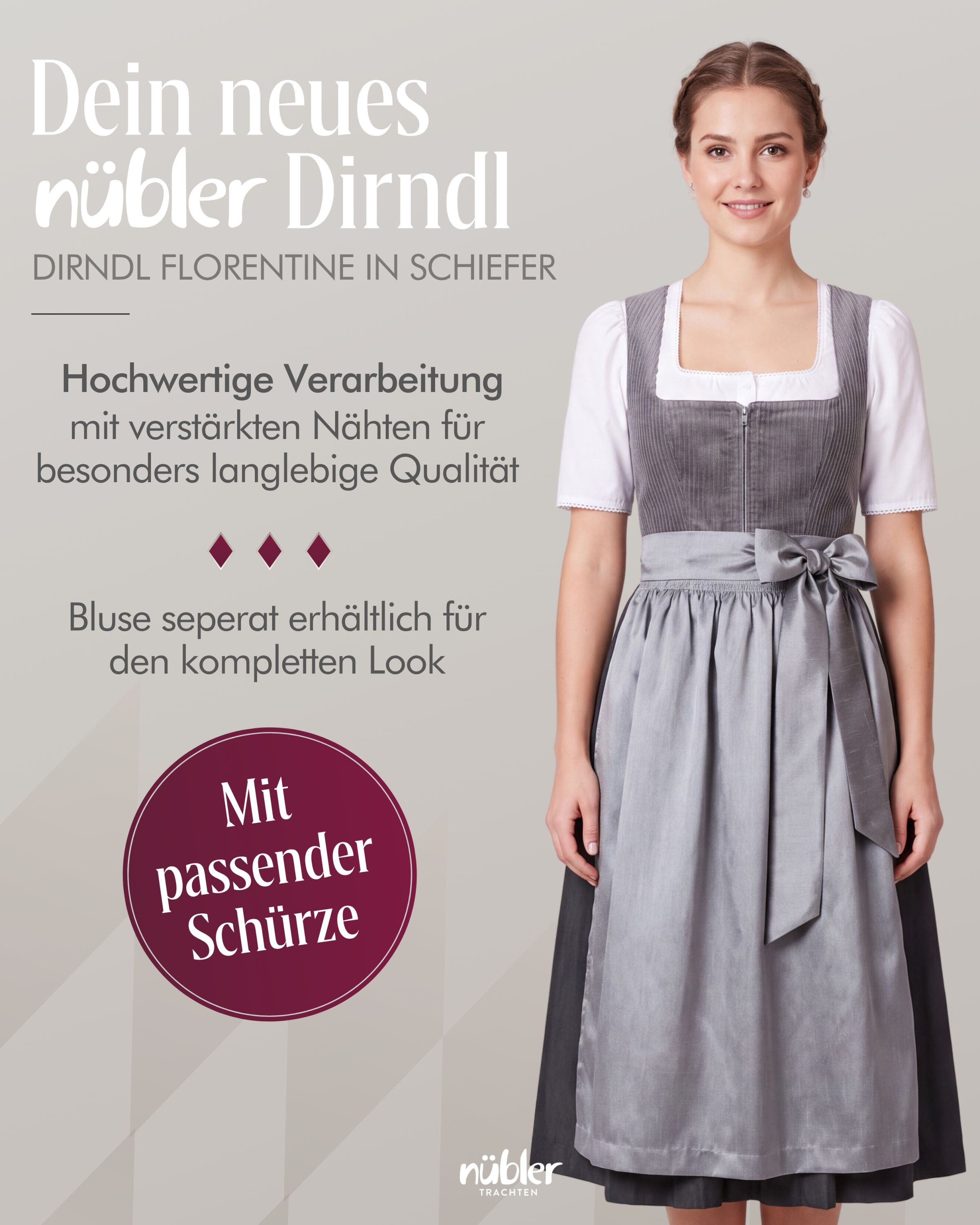 Langes Dirndl Florentine in Schiefer von Nübler