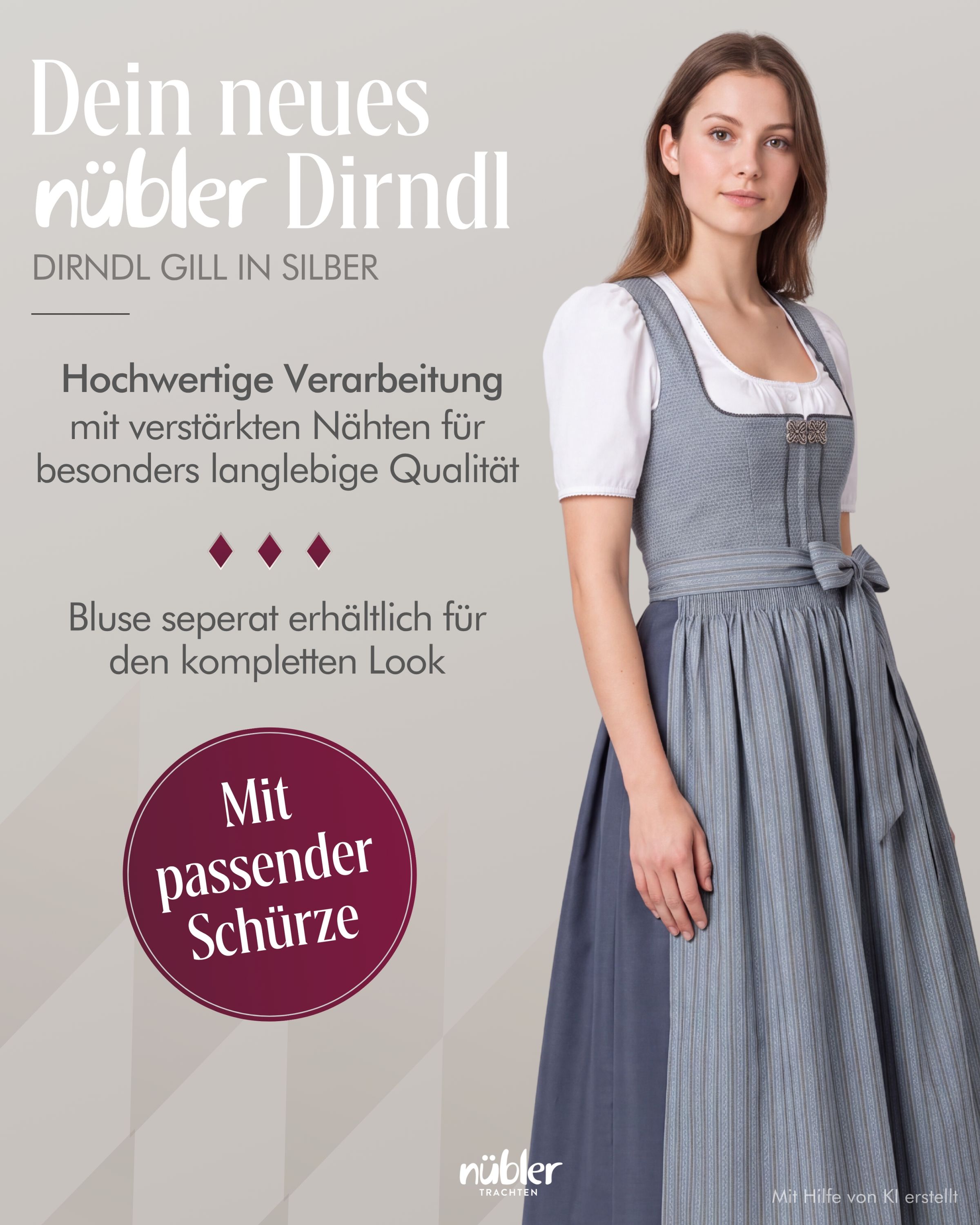 Langes Dirndl Gill in Silber von Nübler