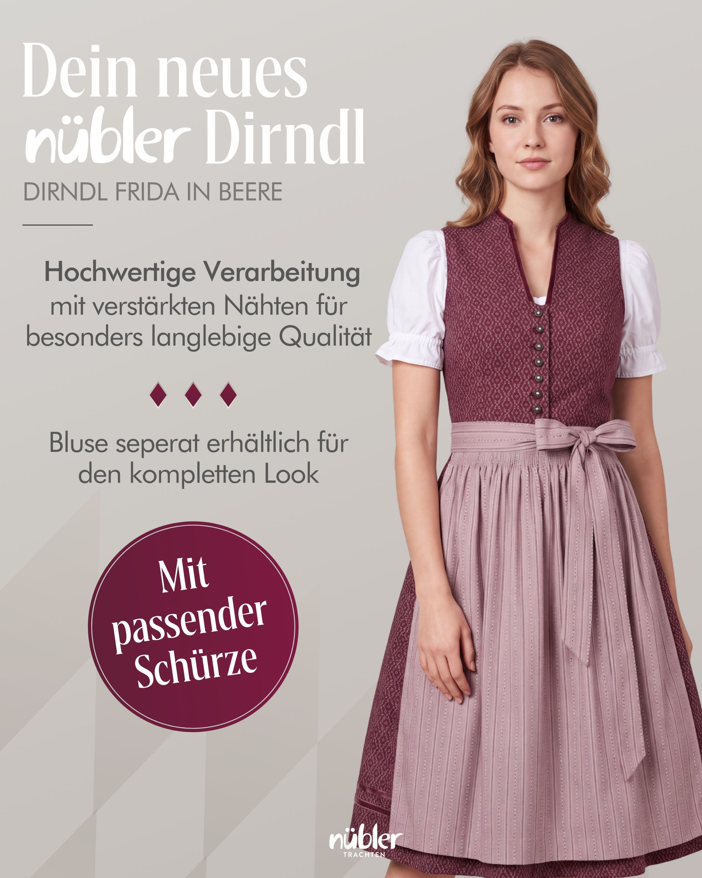 Midi Dirndl Frieda in Beere von Nübler