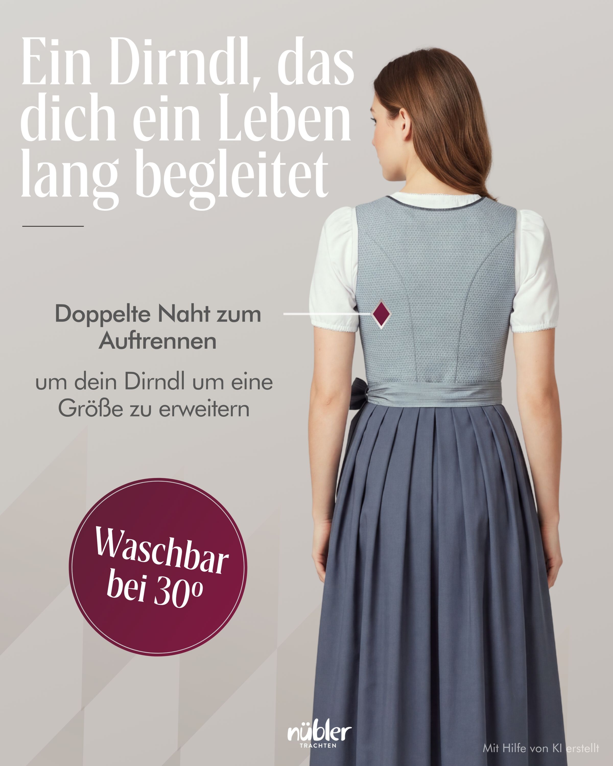 Langes Dirndl Gill in Silber von Nübler