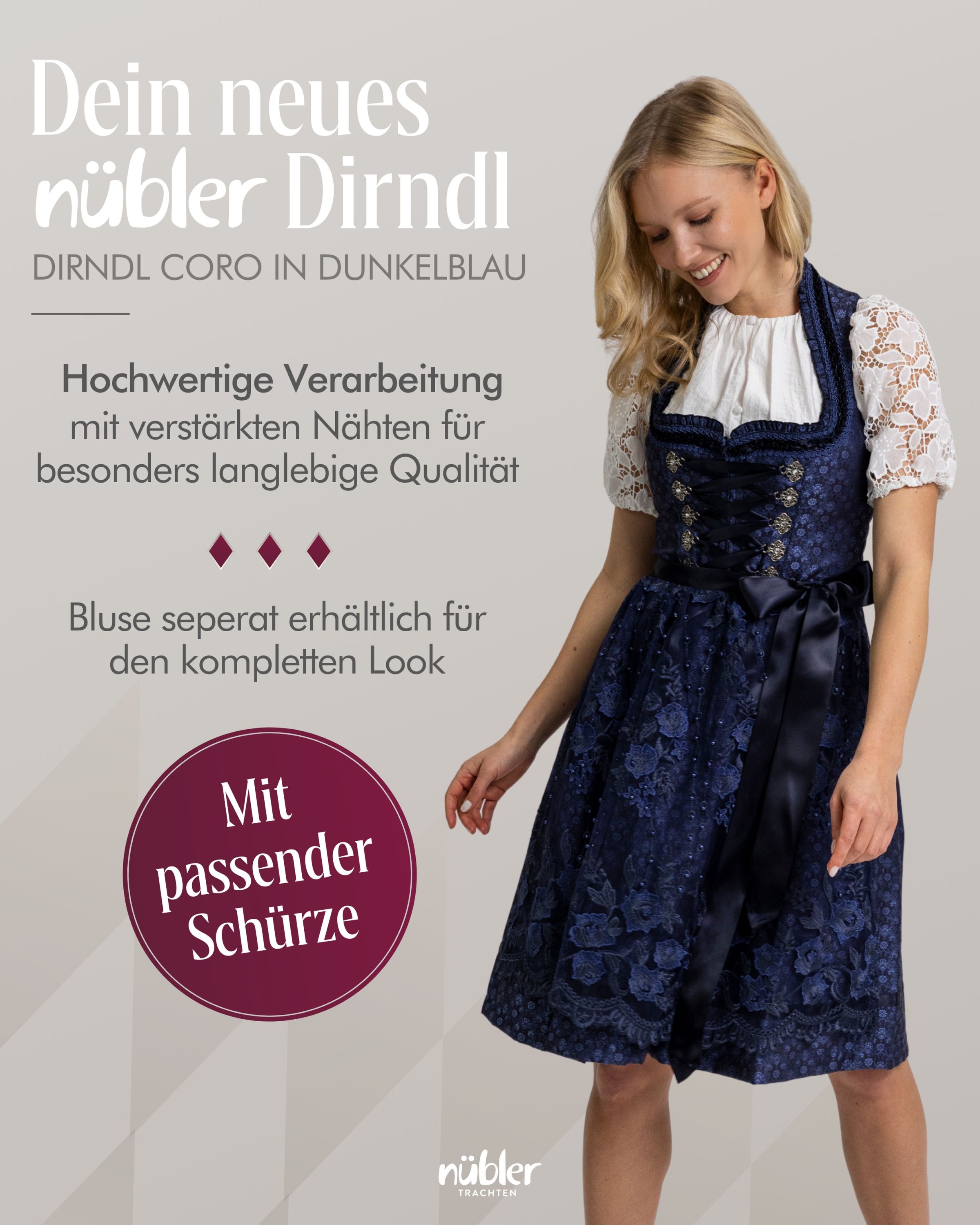 Dirndl midi Coro in Dunkelblau von Nübler
