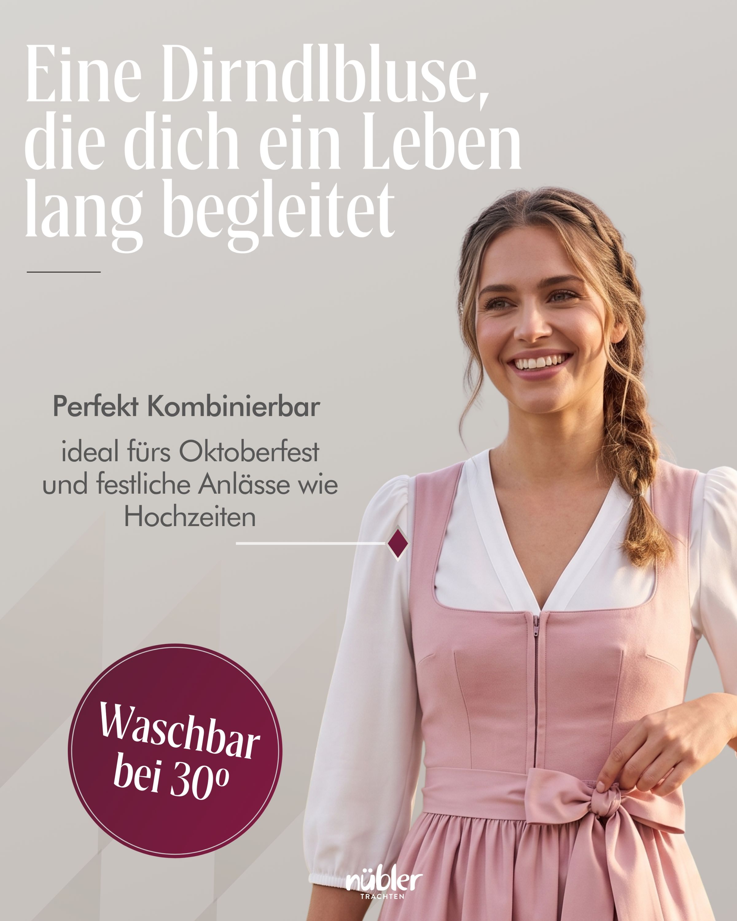 Dirndlbluse Charlotte 3/4-Arm in Creme von Nübler