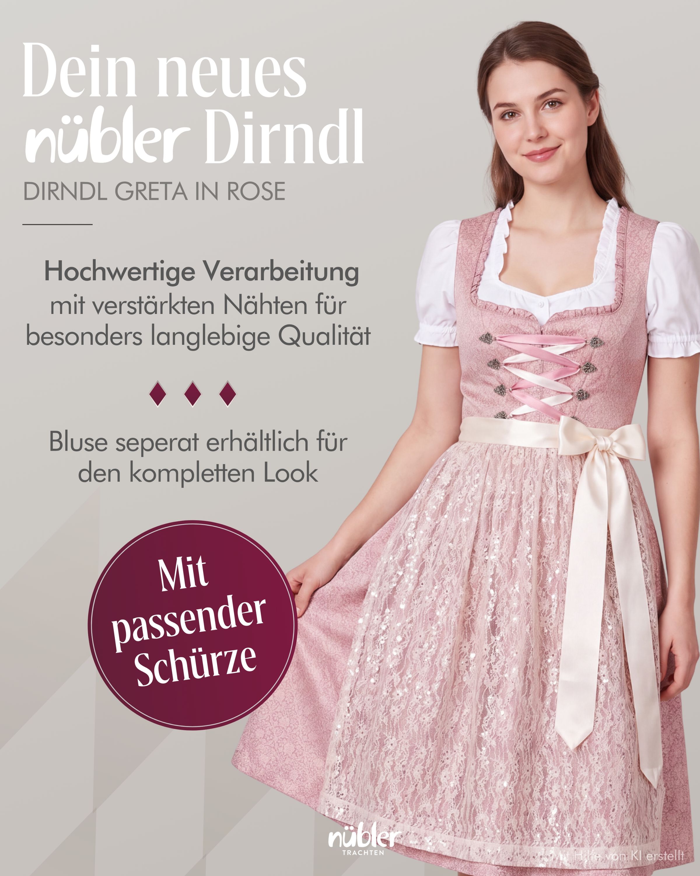 Midi Dirndl Greta in Rose von Nübler