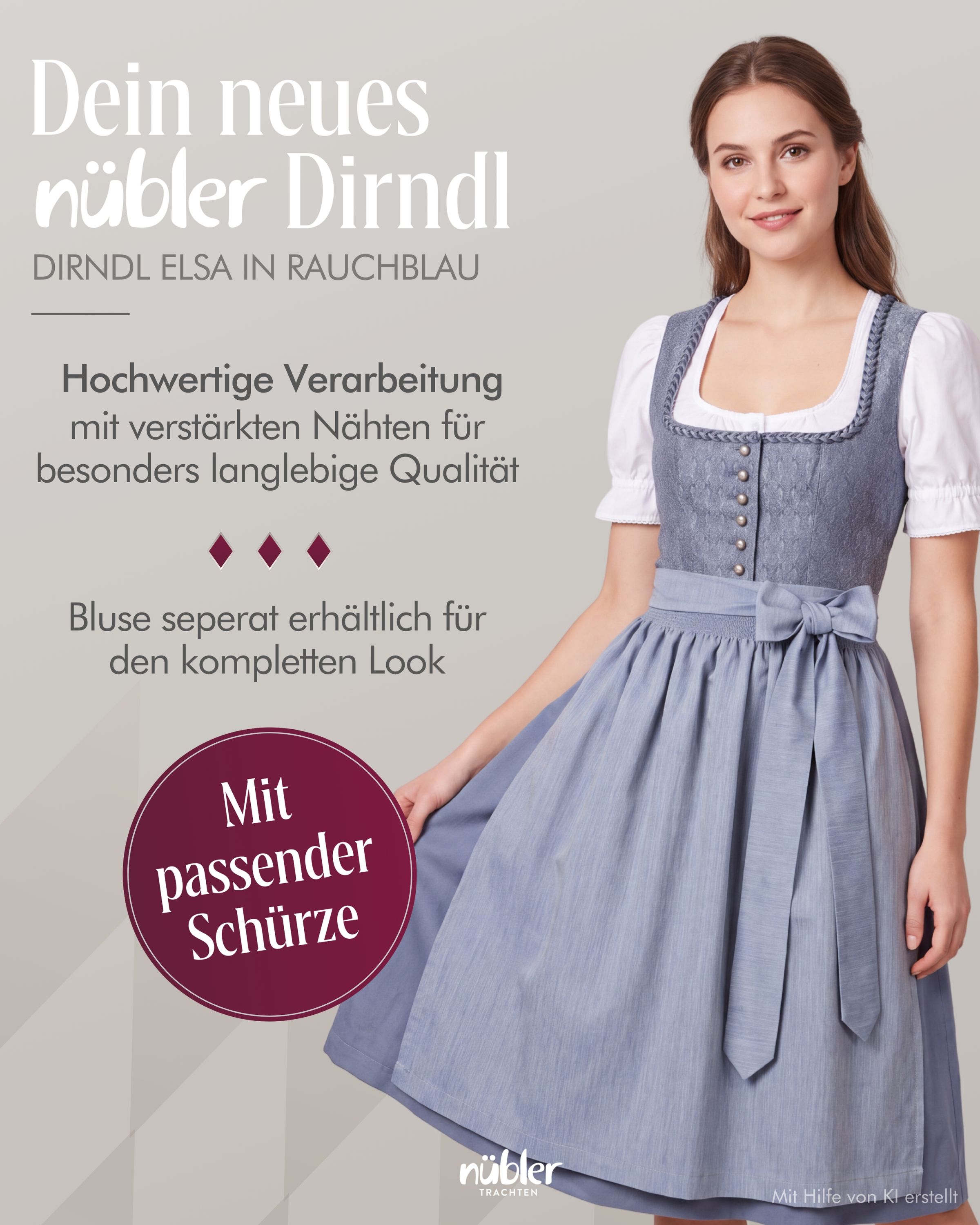 Midi Dirndl Elsa in Rauchblau von Nübler