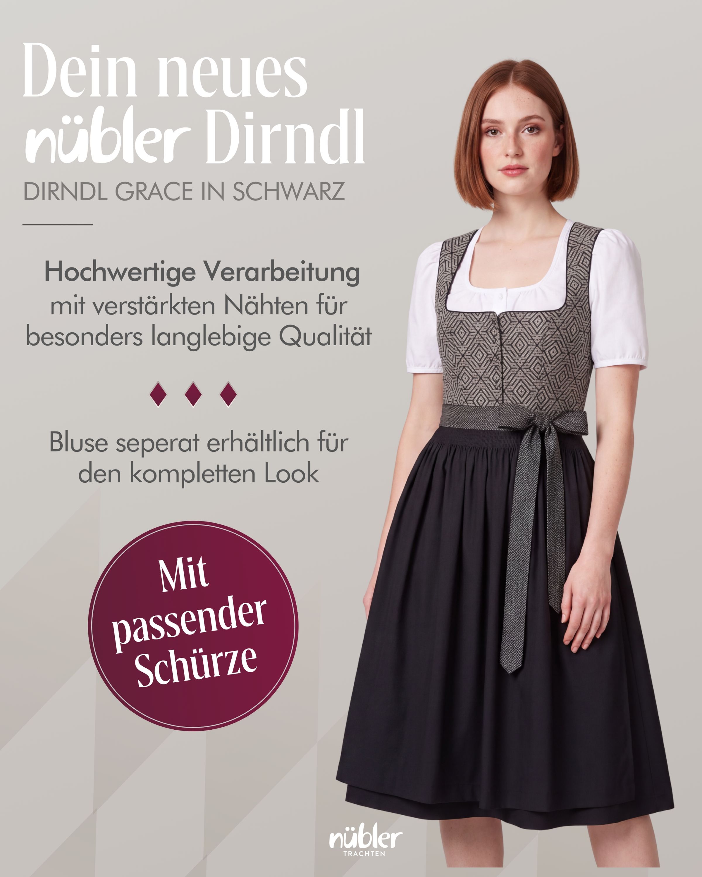 Midi Dirndl Grace in Schwarz von Nübler