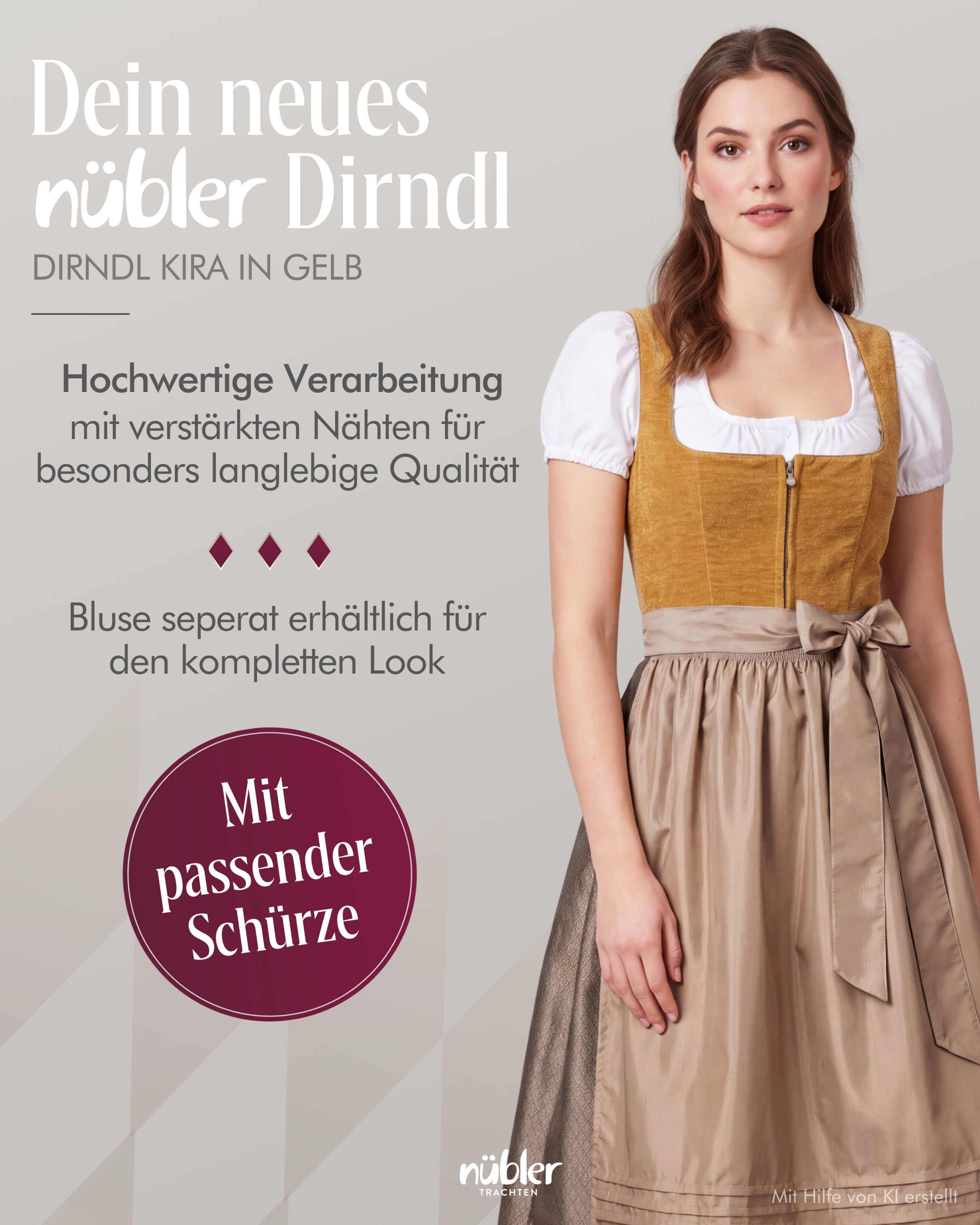 Midi Dirndl Kira in Gelb von Nübler