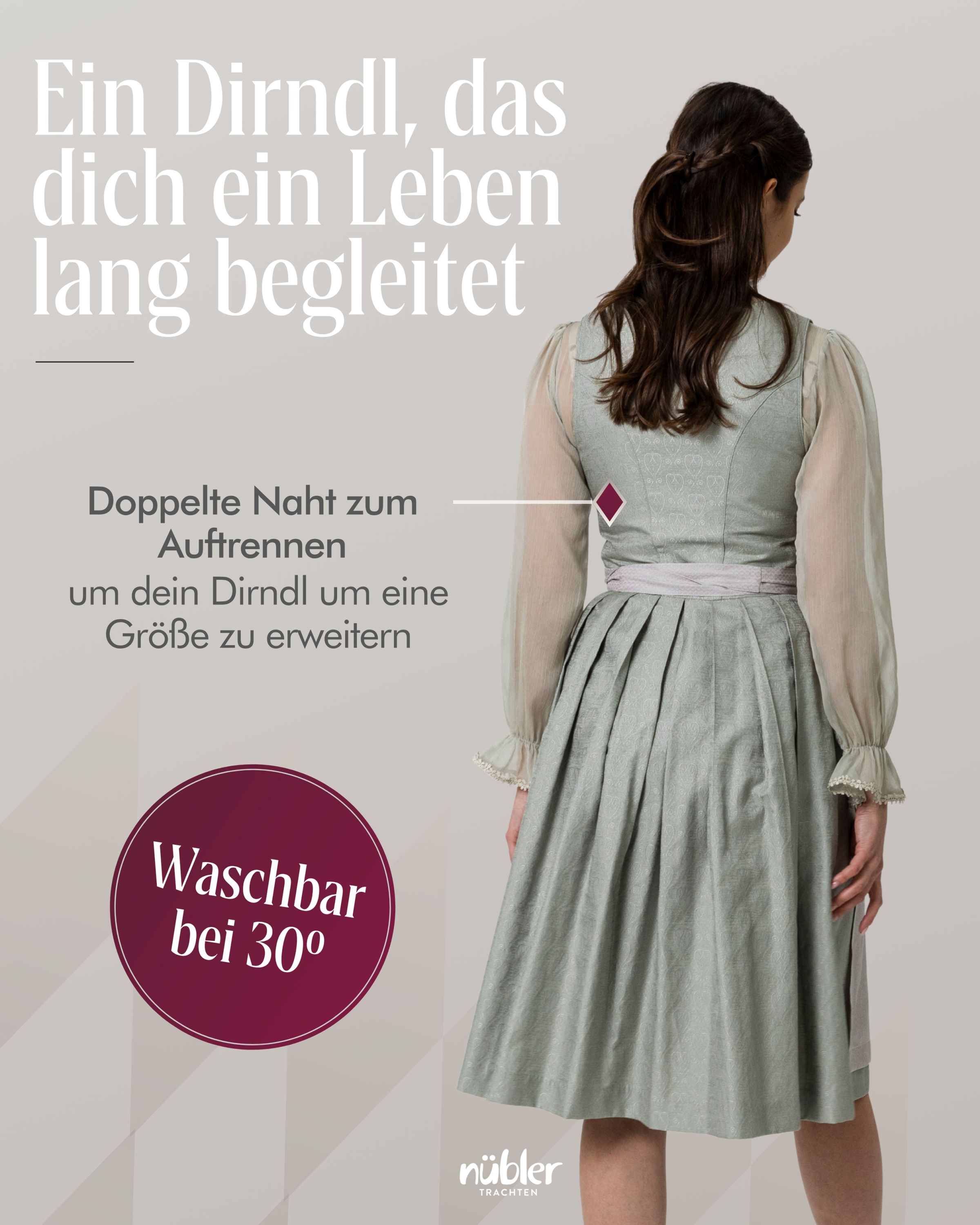 Midi Dirndl Flurina in Salbei von Nübler