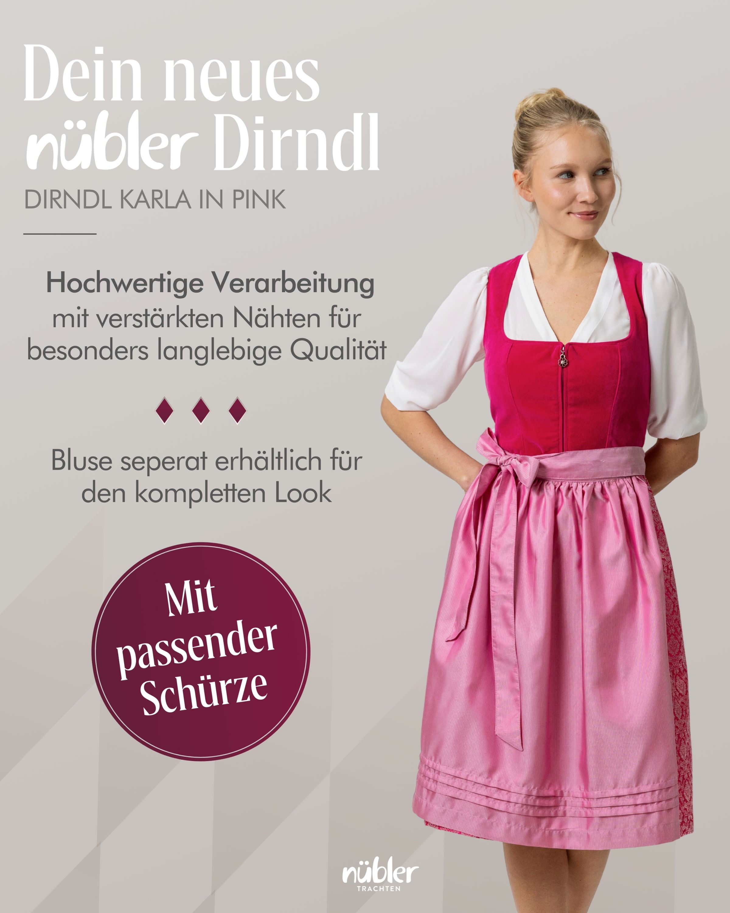 Midi Dirndl Karla in Pink von Nübler