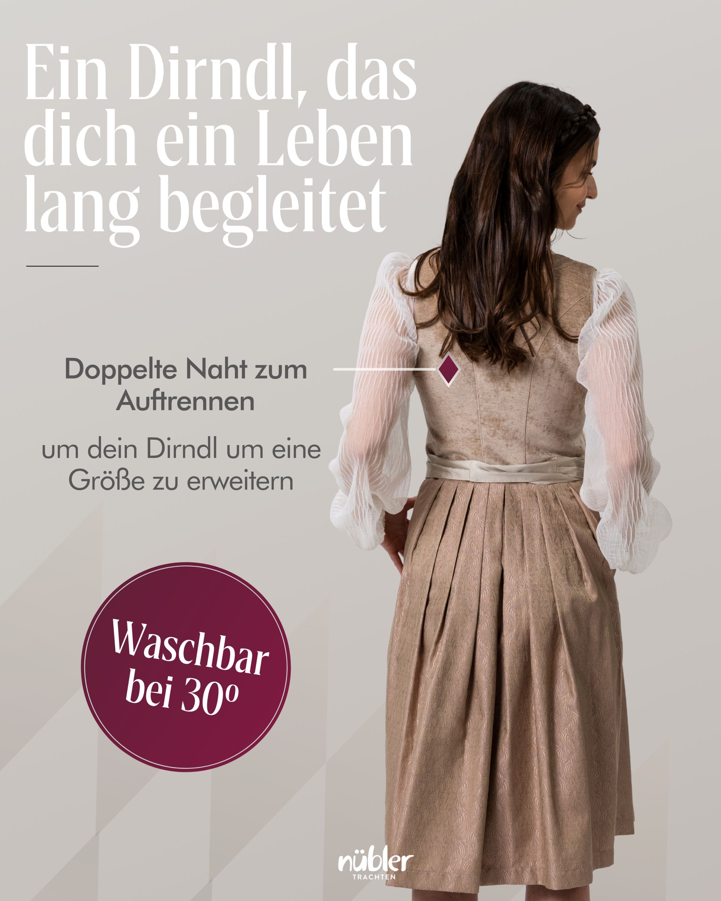 Midi Dirndl Klarissa in Karamellbeige von Nübler
