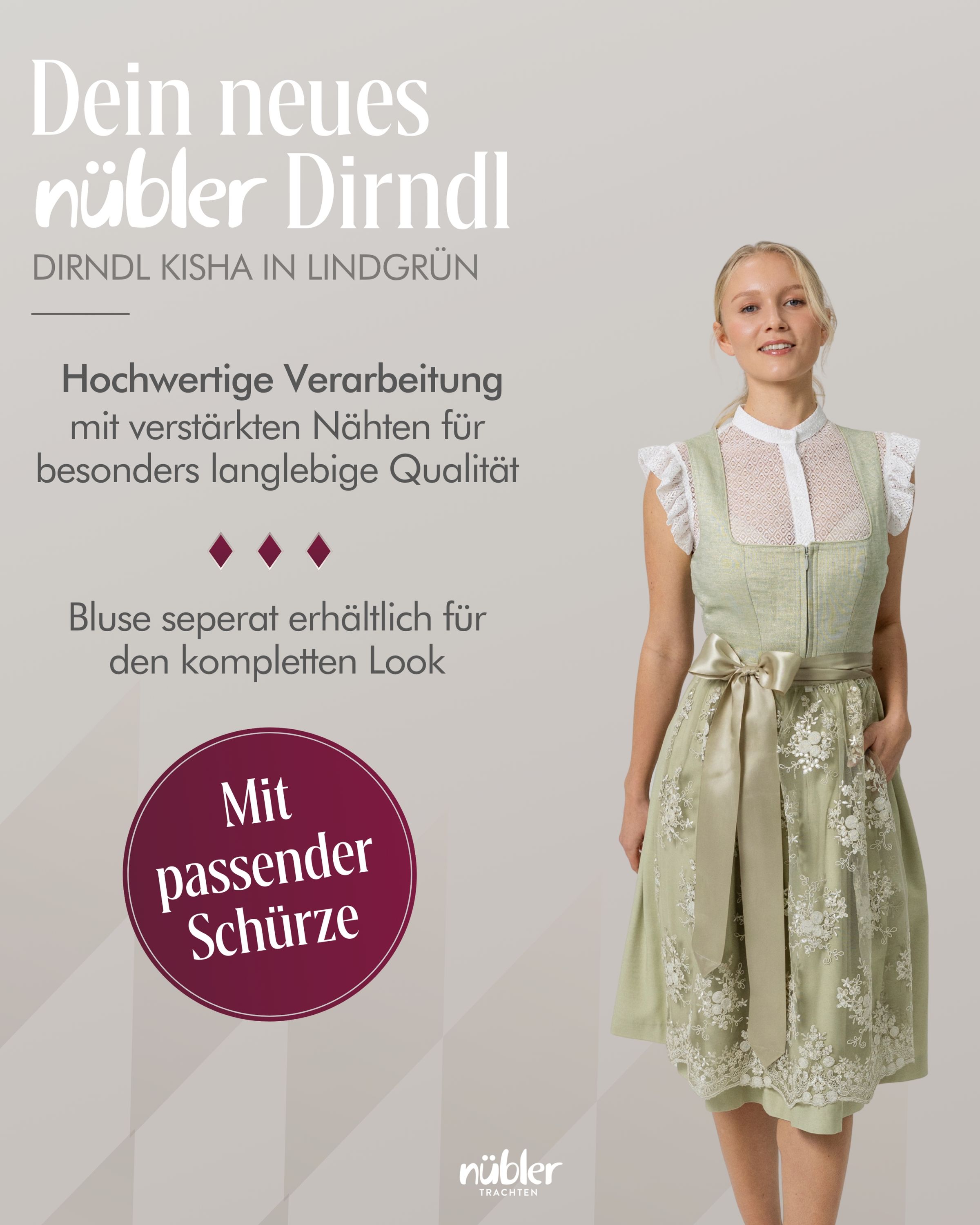 Mini Dirndl Kisha in Lindgrün von Nübler