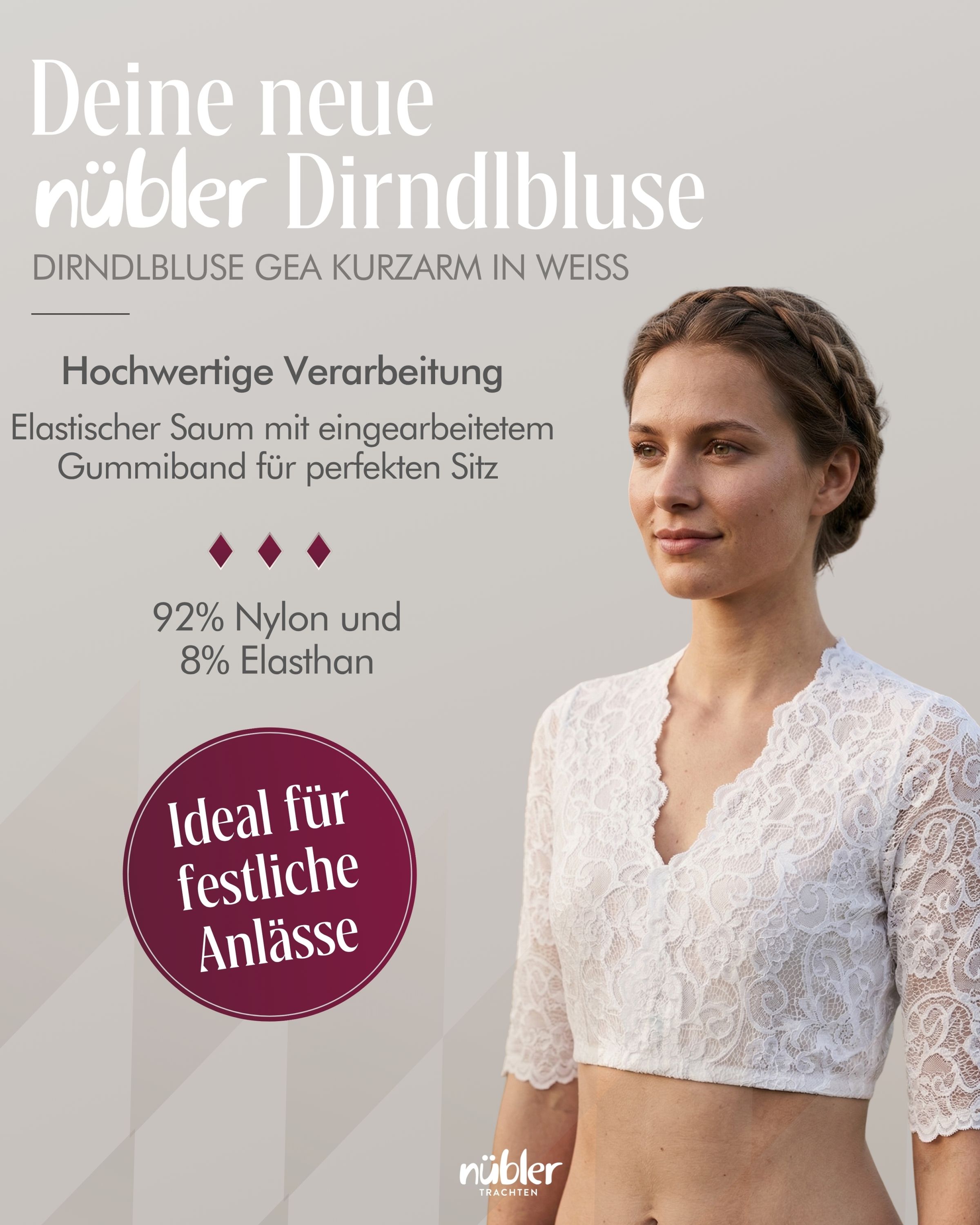Dirndlbluse Gea in Weiß von Nübler