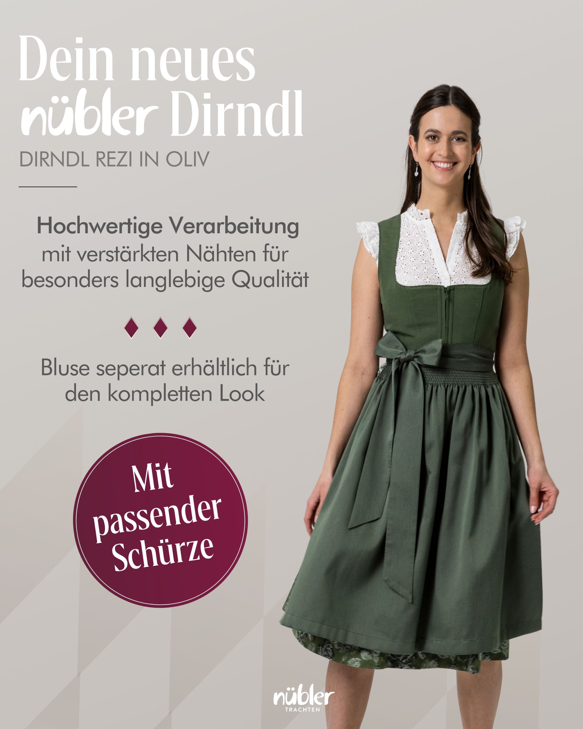 Midi Dirndl Rezi in Oliv von Nübler