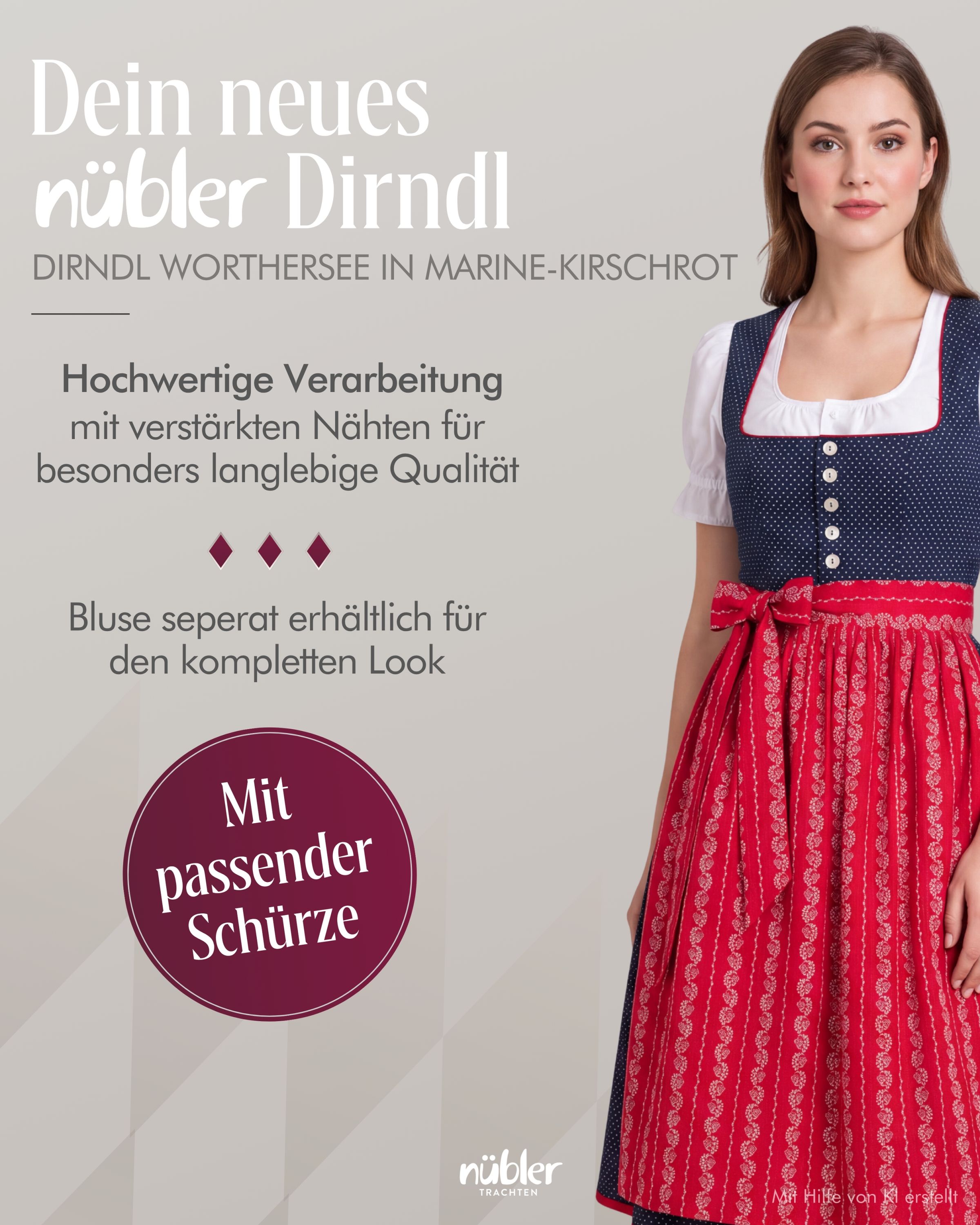 Midi Dirndl Worthersee in Marina-Kirschrot von Nübler