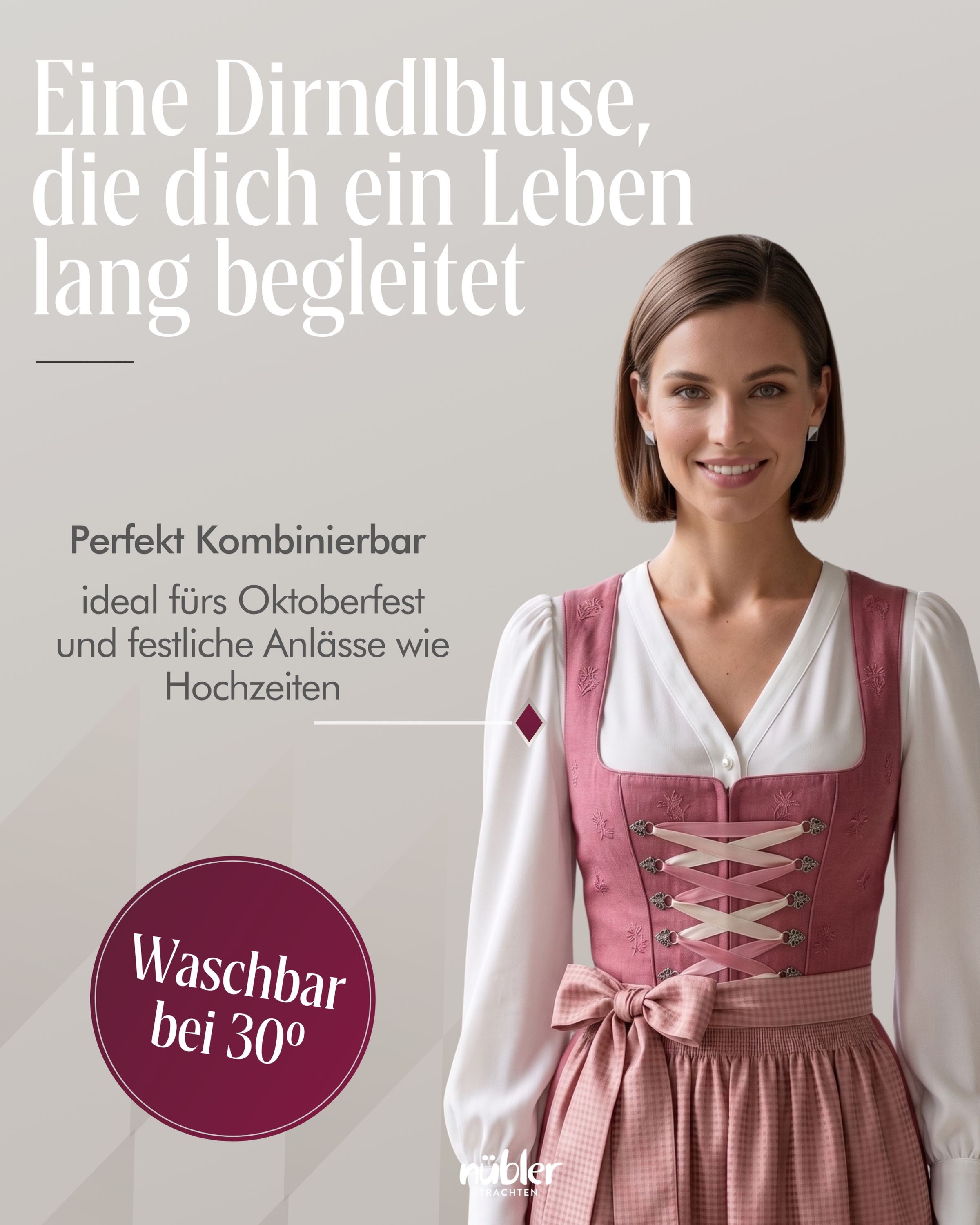 Dirndlbluse Charlotte Langarm in Creme von Nübler
