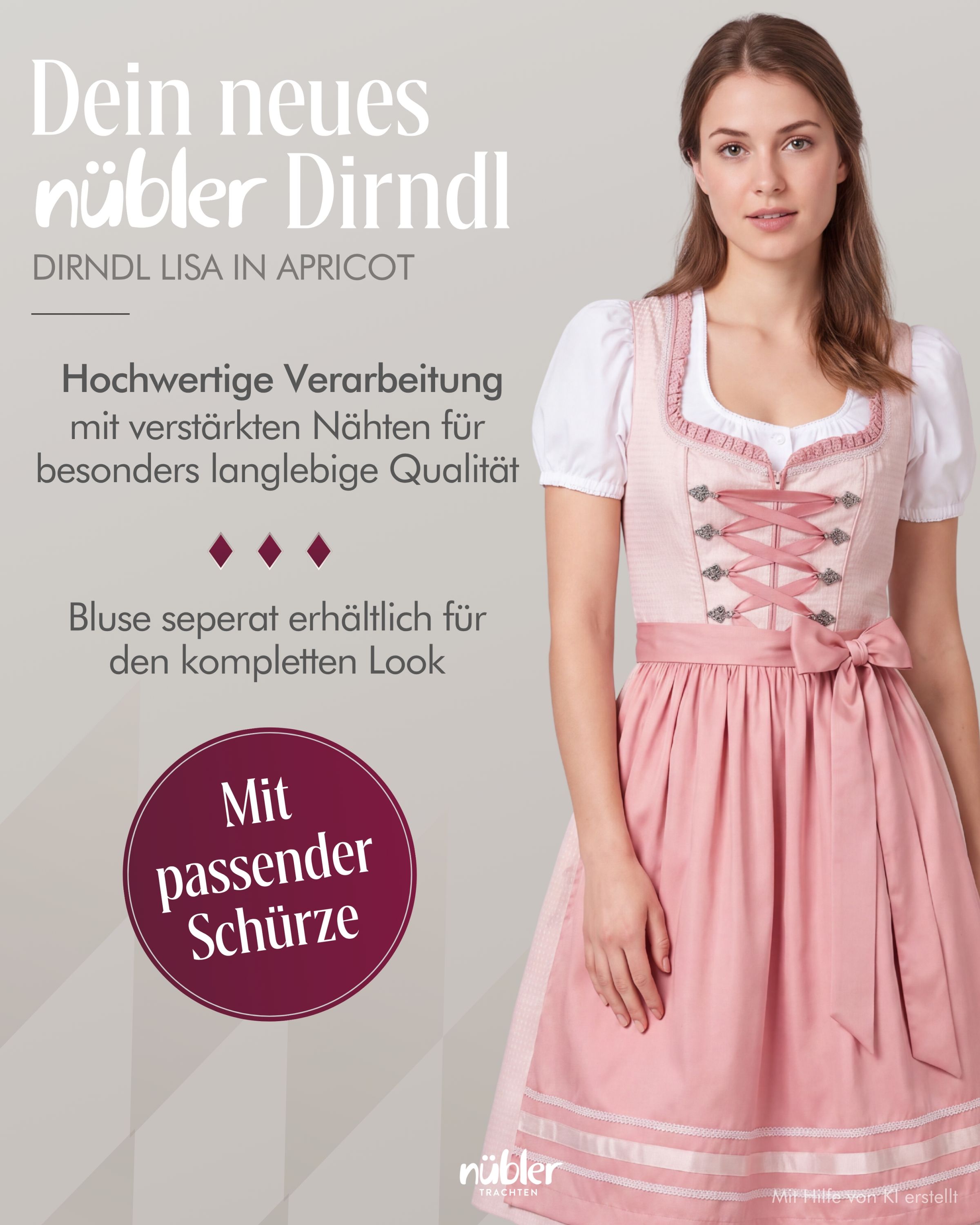 Midi Dirndl Lisa in Apricot von Nübler