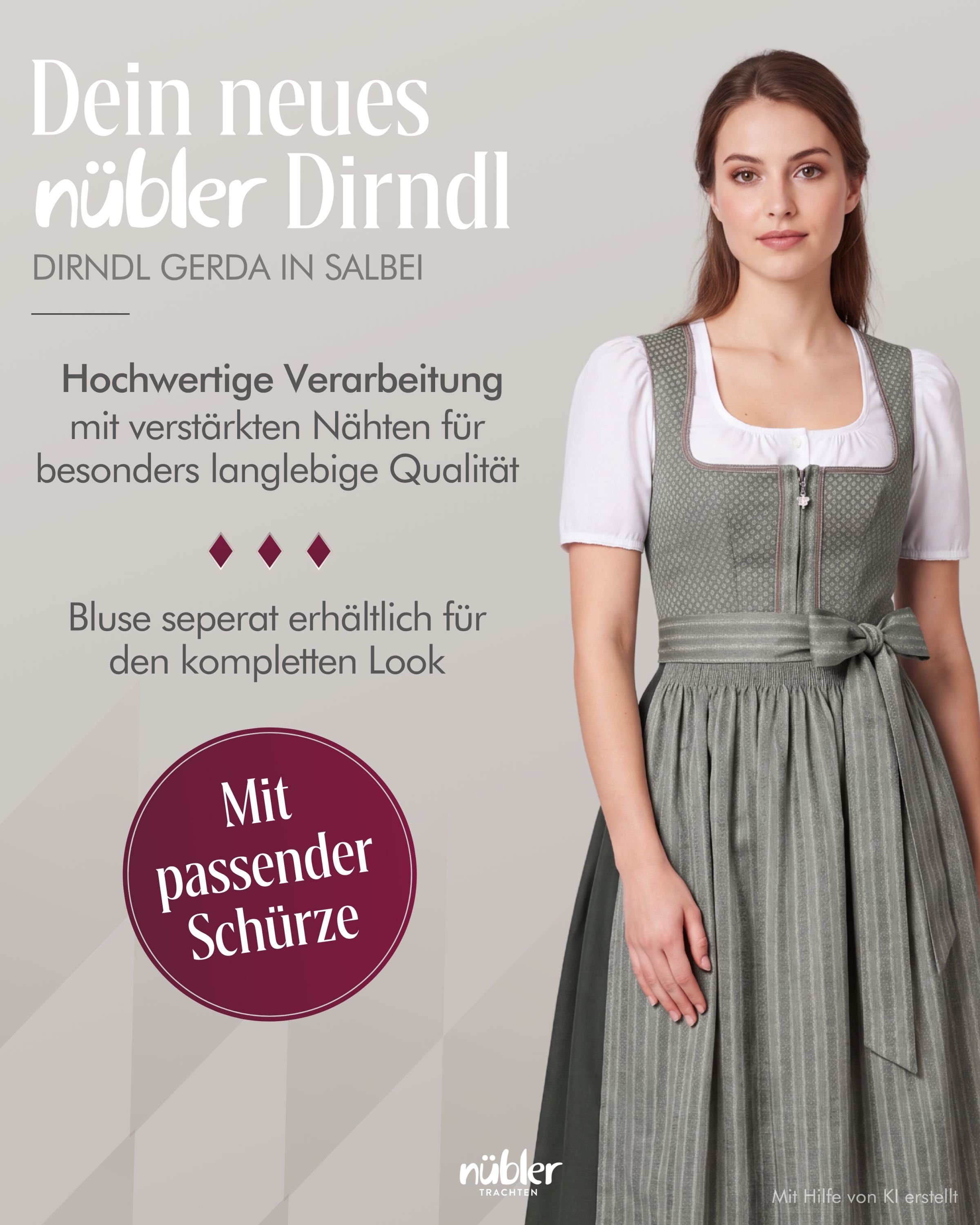 Dirndl Lang Gerda in Salbei von Nübler
