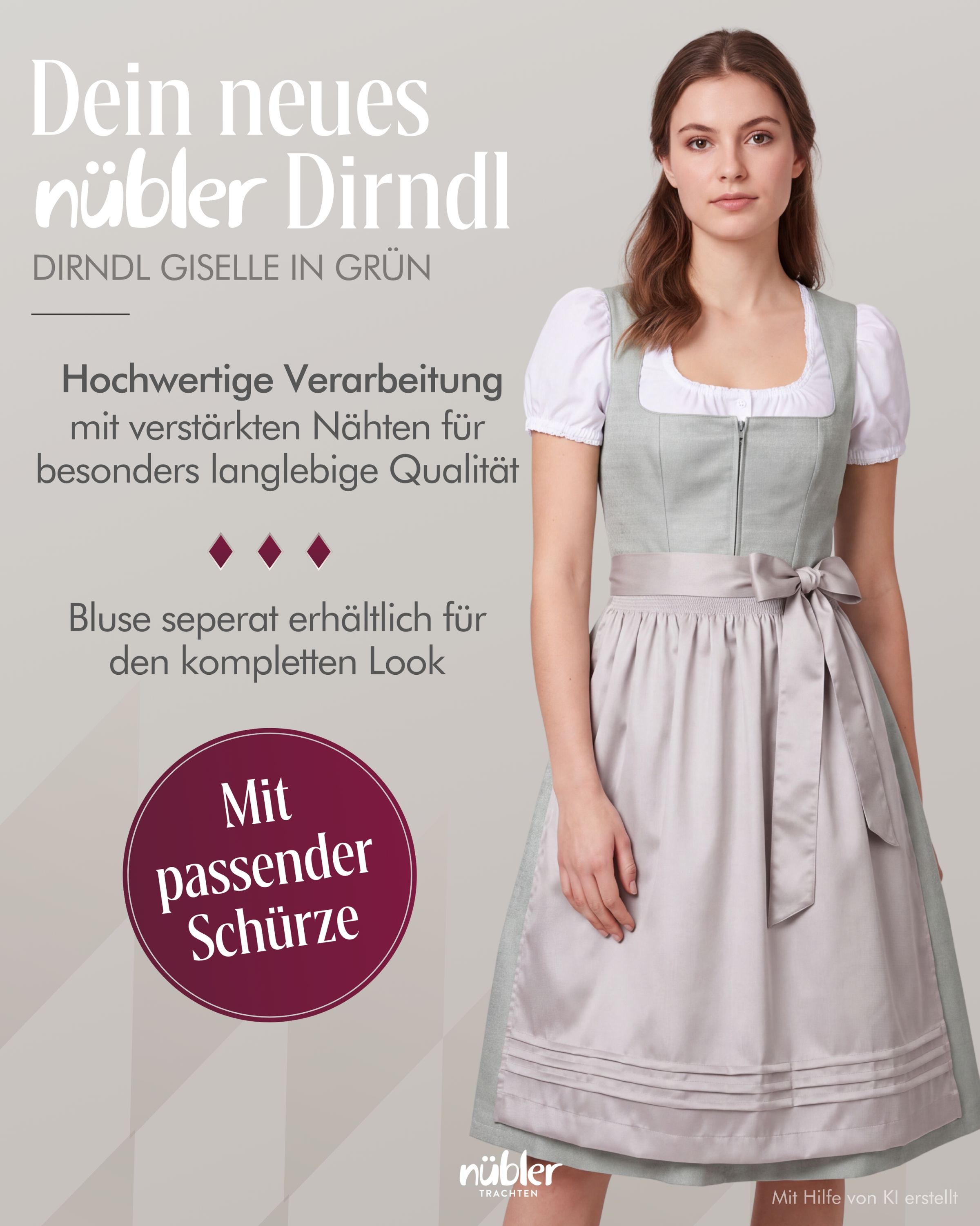 Midi Dirndl Giselle in Grün von Nübler