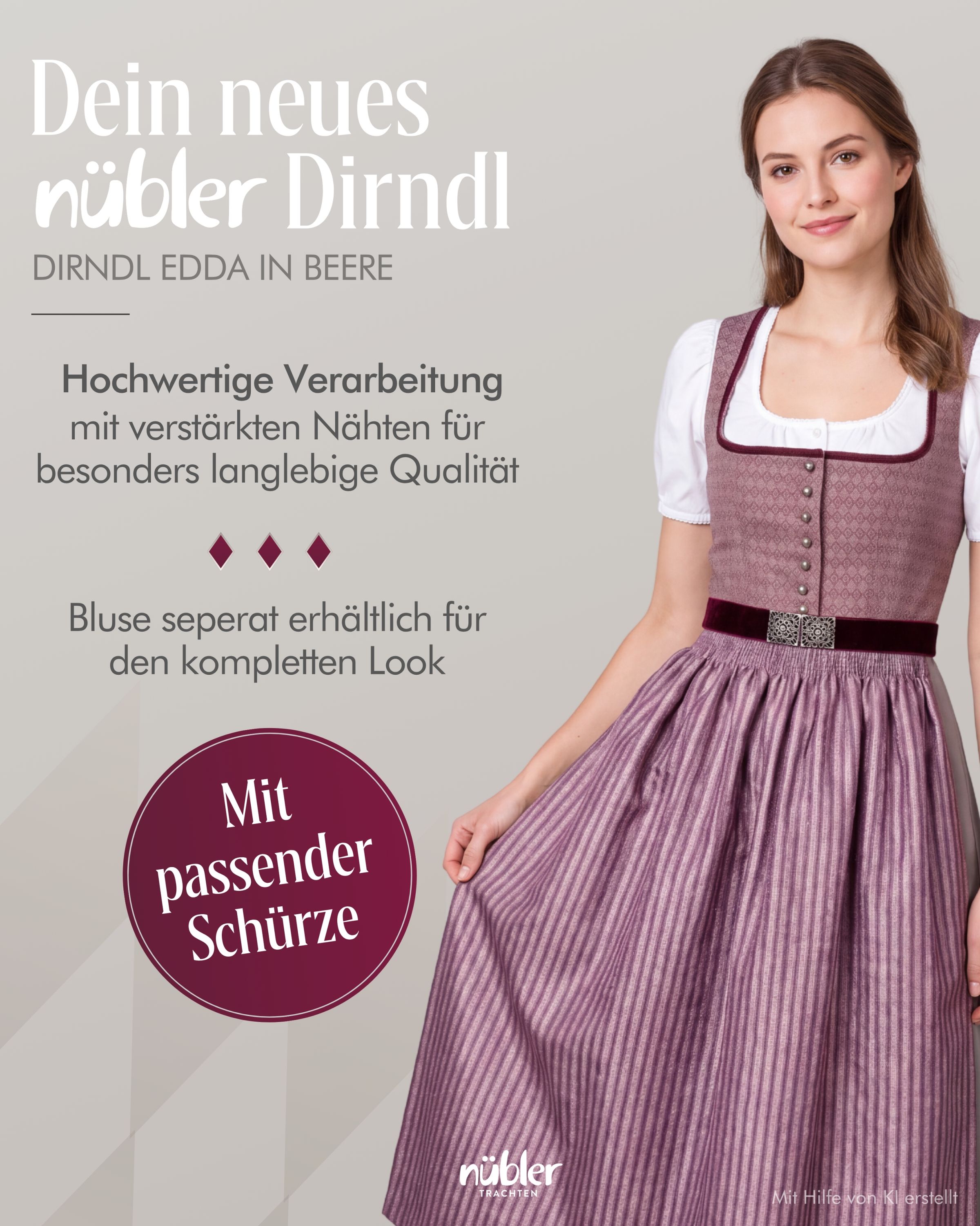Dirndl lang Edda in Beere von Nübler