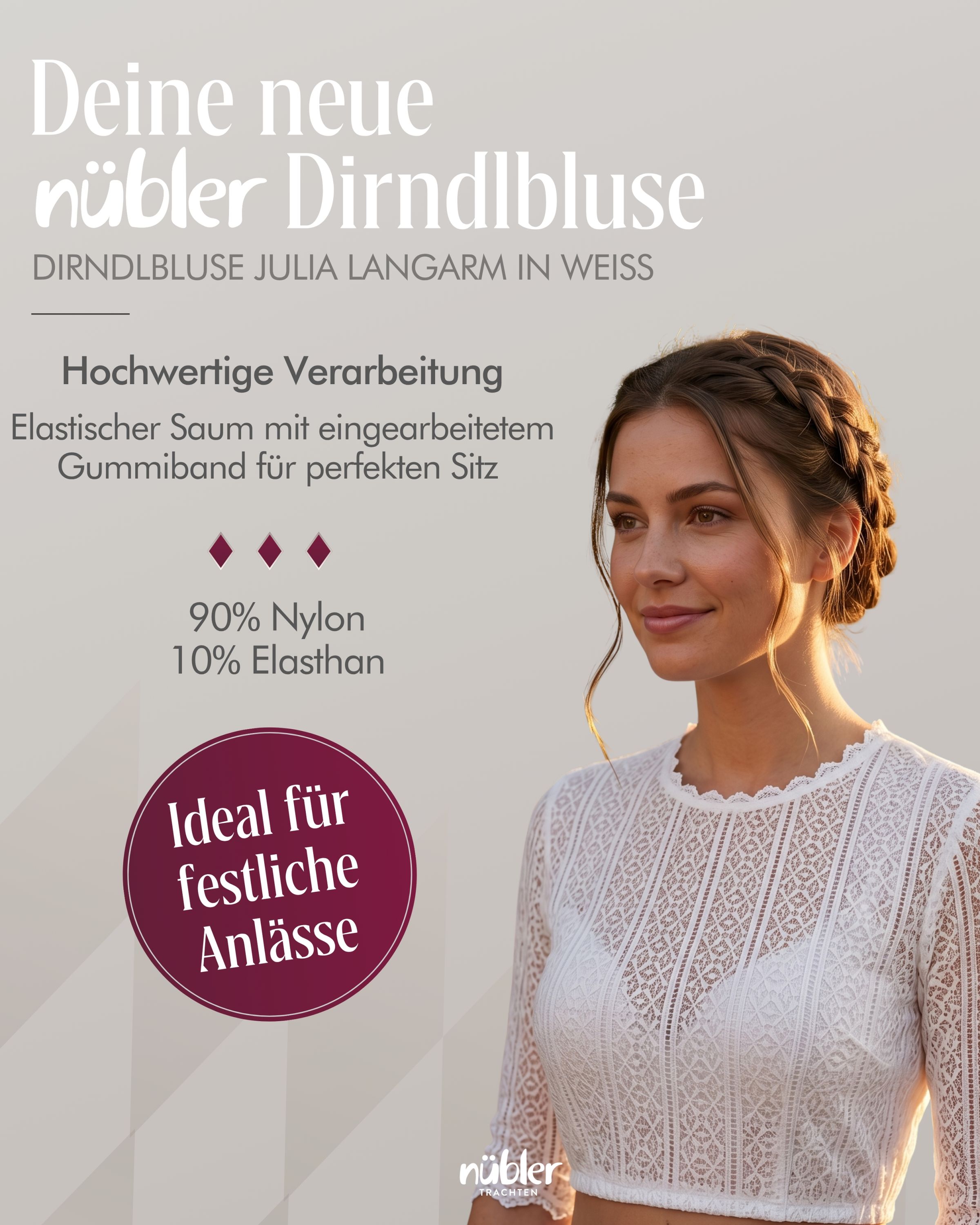 Dirndlbluse Langarm Julia in Creme von Nübler