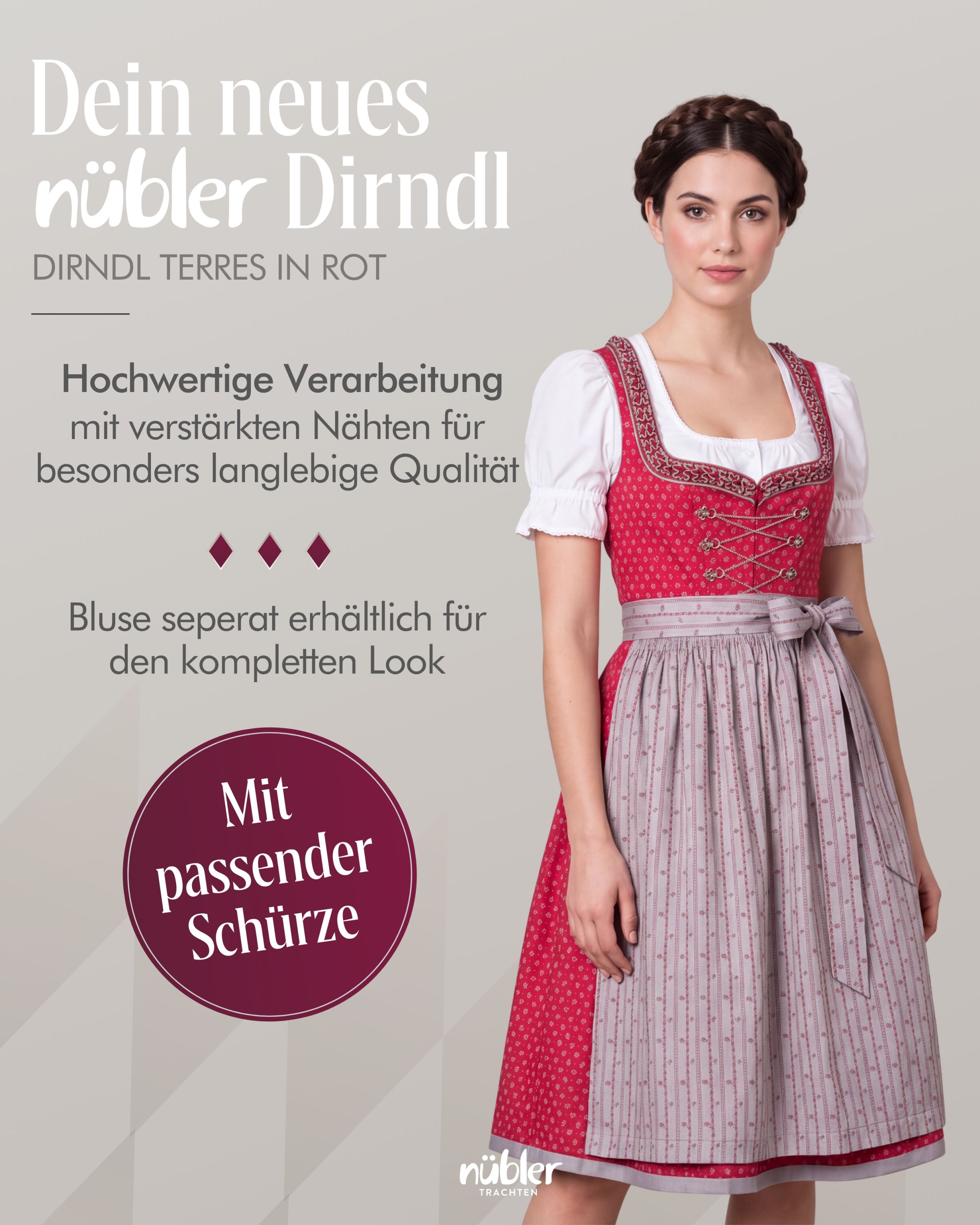 Dirndl midi Terres in Rot von Nübler