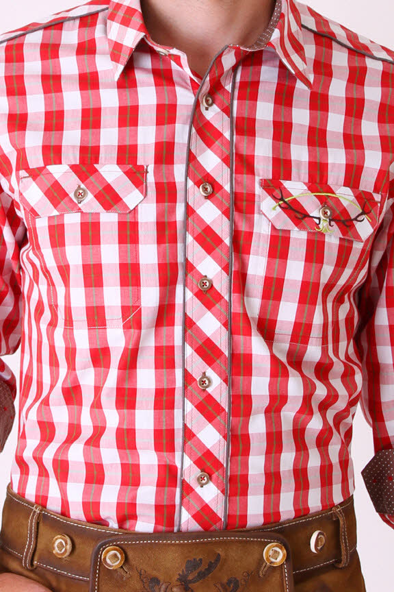 Trachtenhemd Langarm Heinz in Rot von Nübler