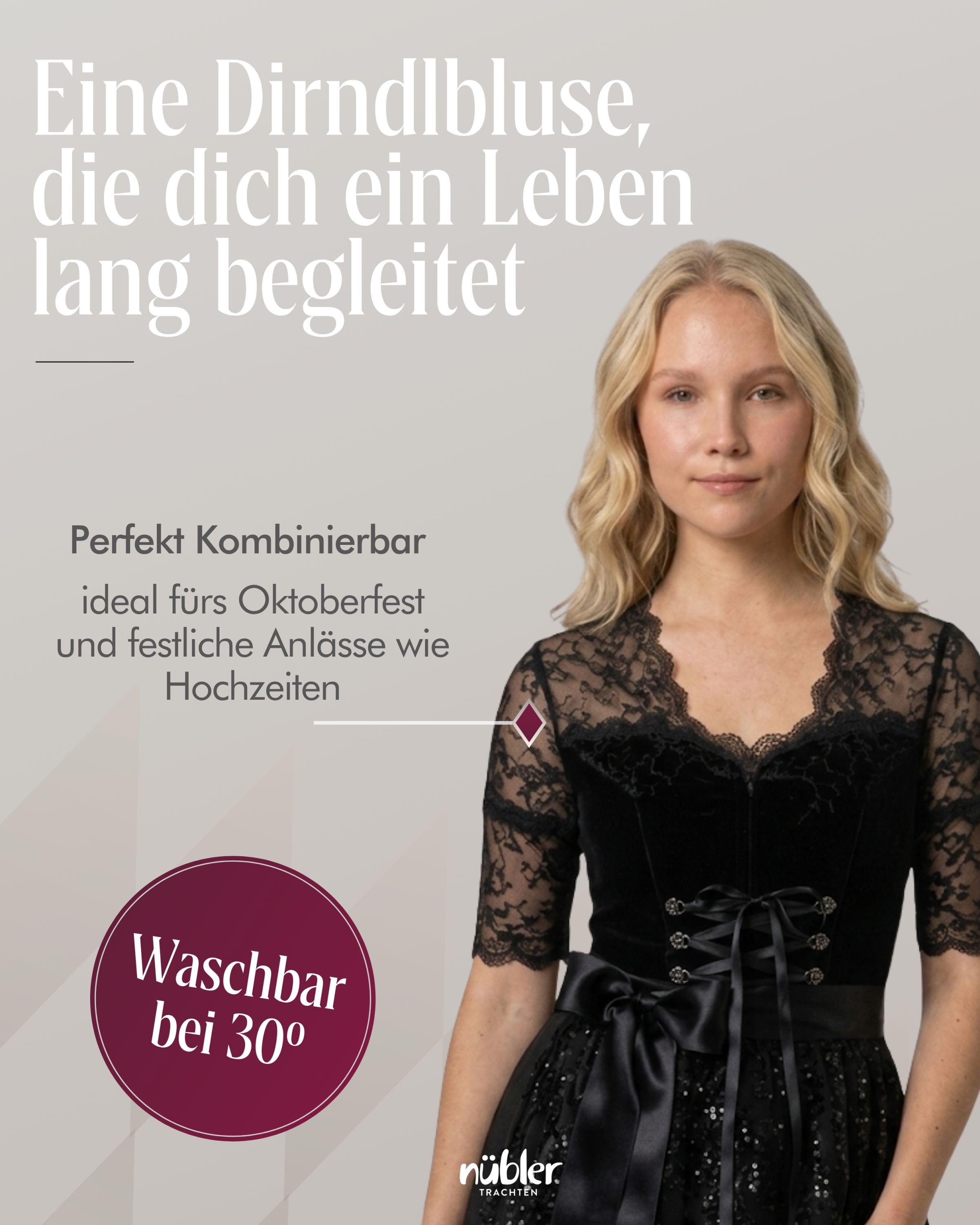 Dirndlbluse Kurzarm Nena in Schwarz von Nübler
