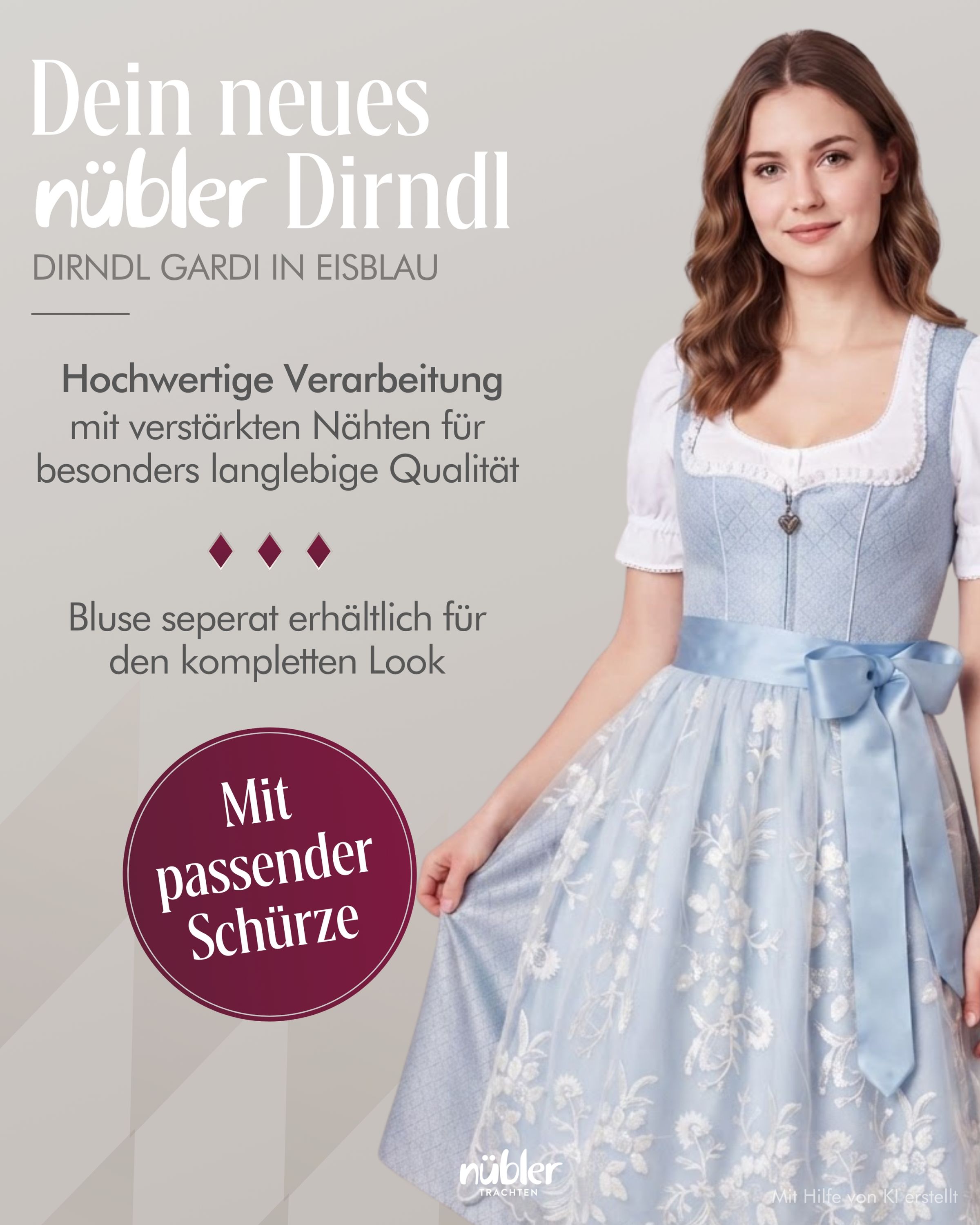 Midi Dirndl Gardi in Eisblau von Nübler