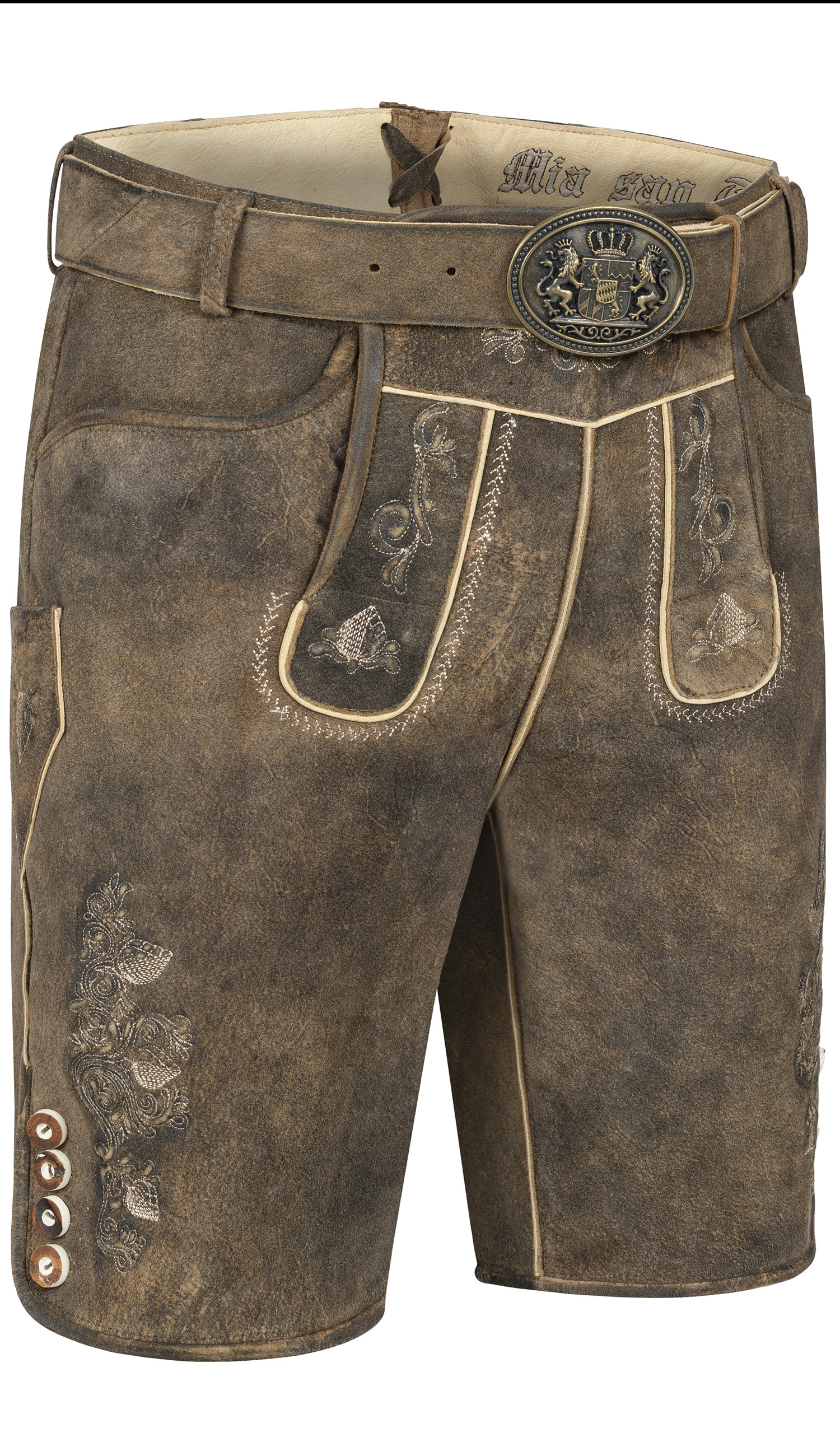 Lederhose Kurz Latz Storm Sepia Suede in Braun von Nübler