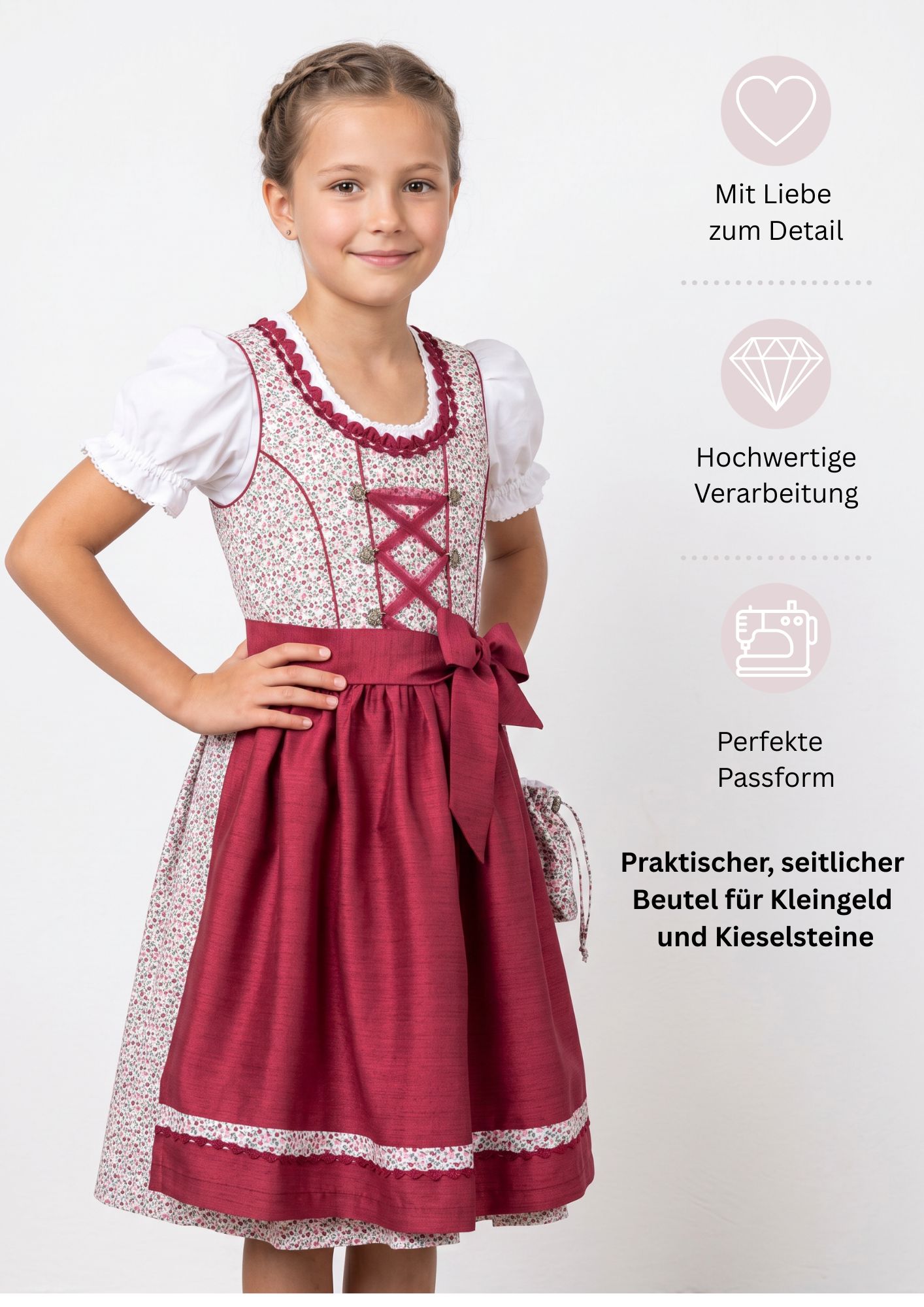 Kinderdirndl 3-teilig Doris in Beere von Nübler Größe 86