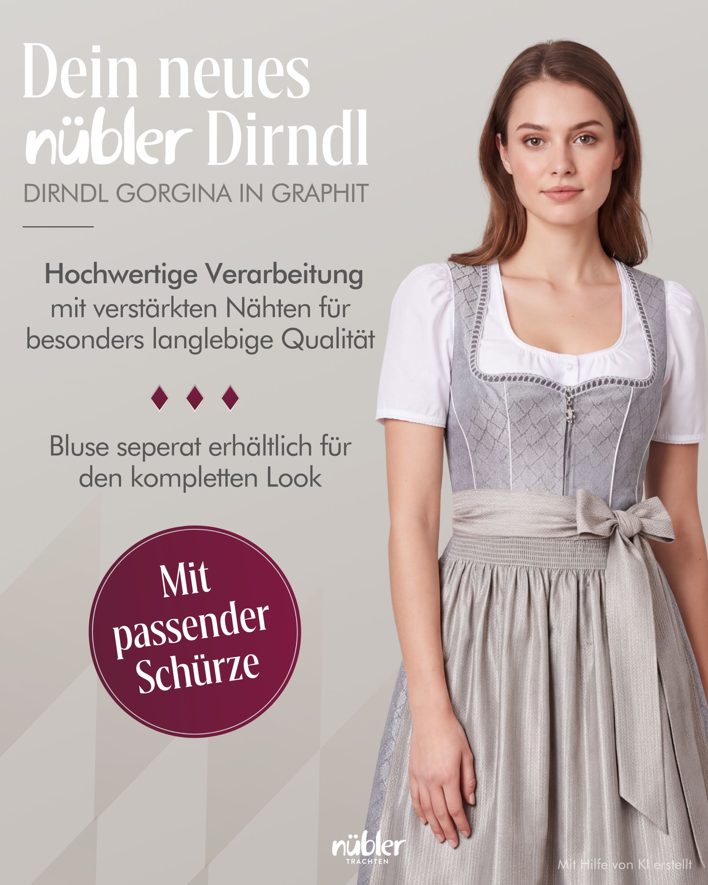 Midi Dirndl Georgina in Graphite von Nübler