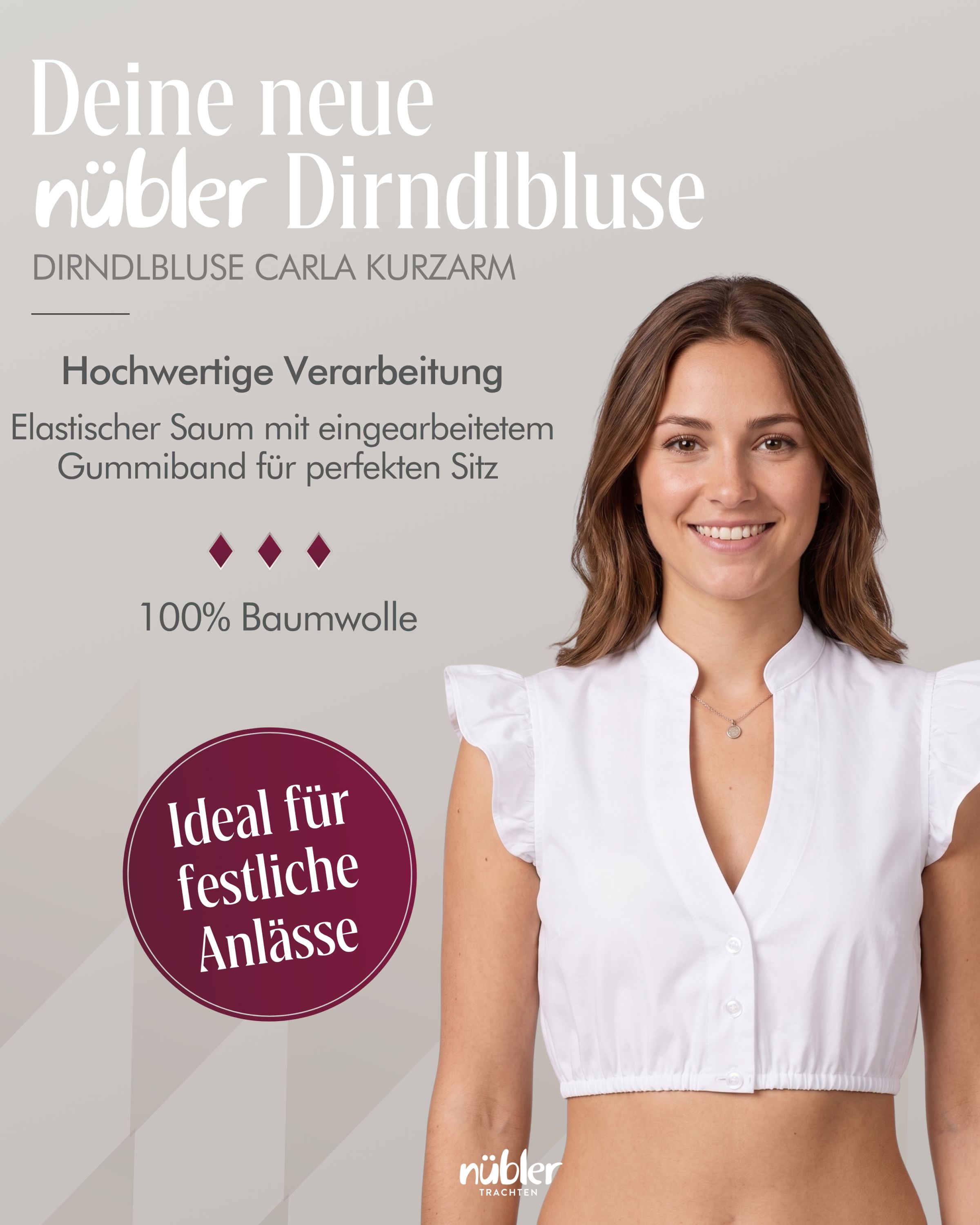 Dirndlbluse Carla Kurzarm in Weiß von Nübler