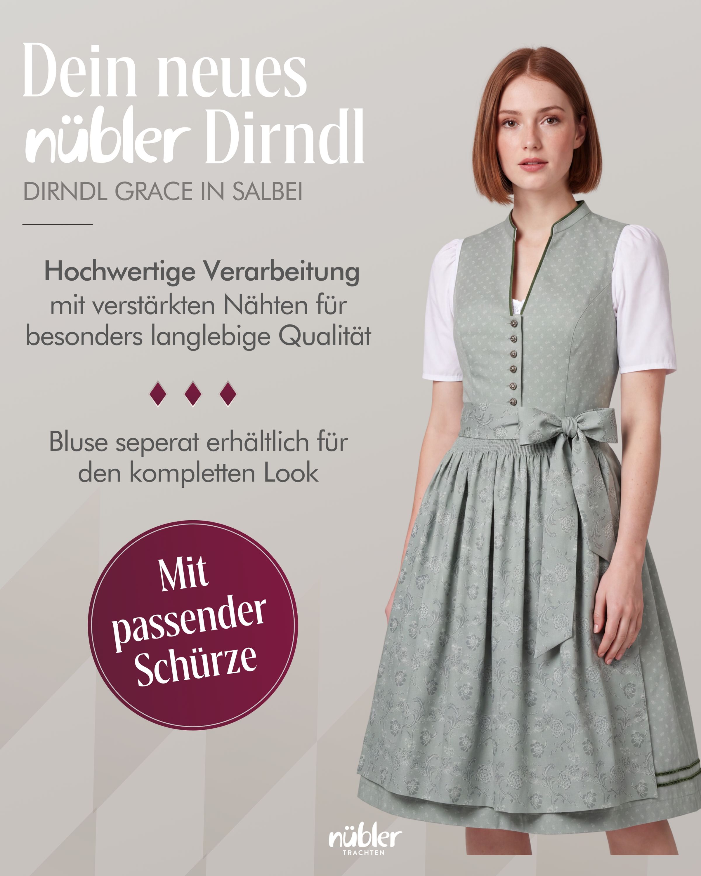 Midi Dirndl Grace in Salbei von Nübler
