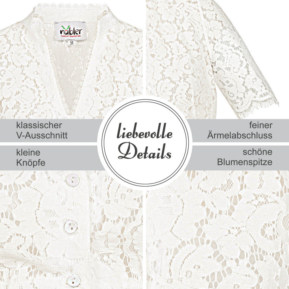 Dirndlbluse Kurzarm Melani in Creme von Nübler Größe 32