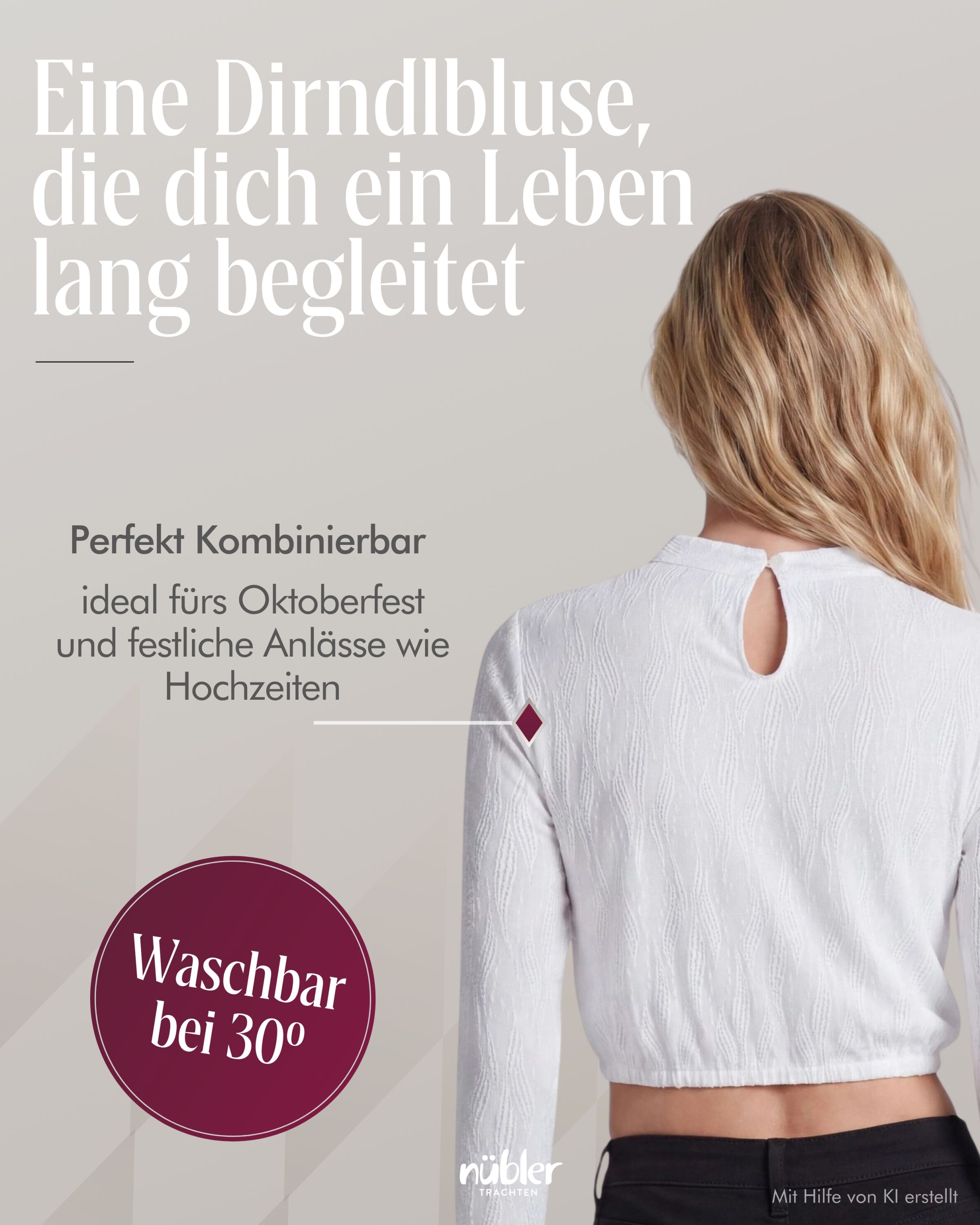 Dirndlbluse Langarm Lucy in Weiß von Nübler