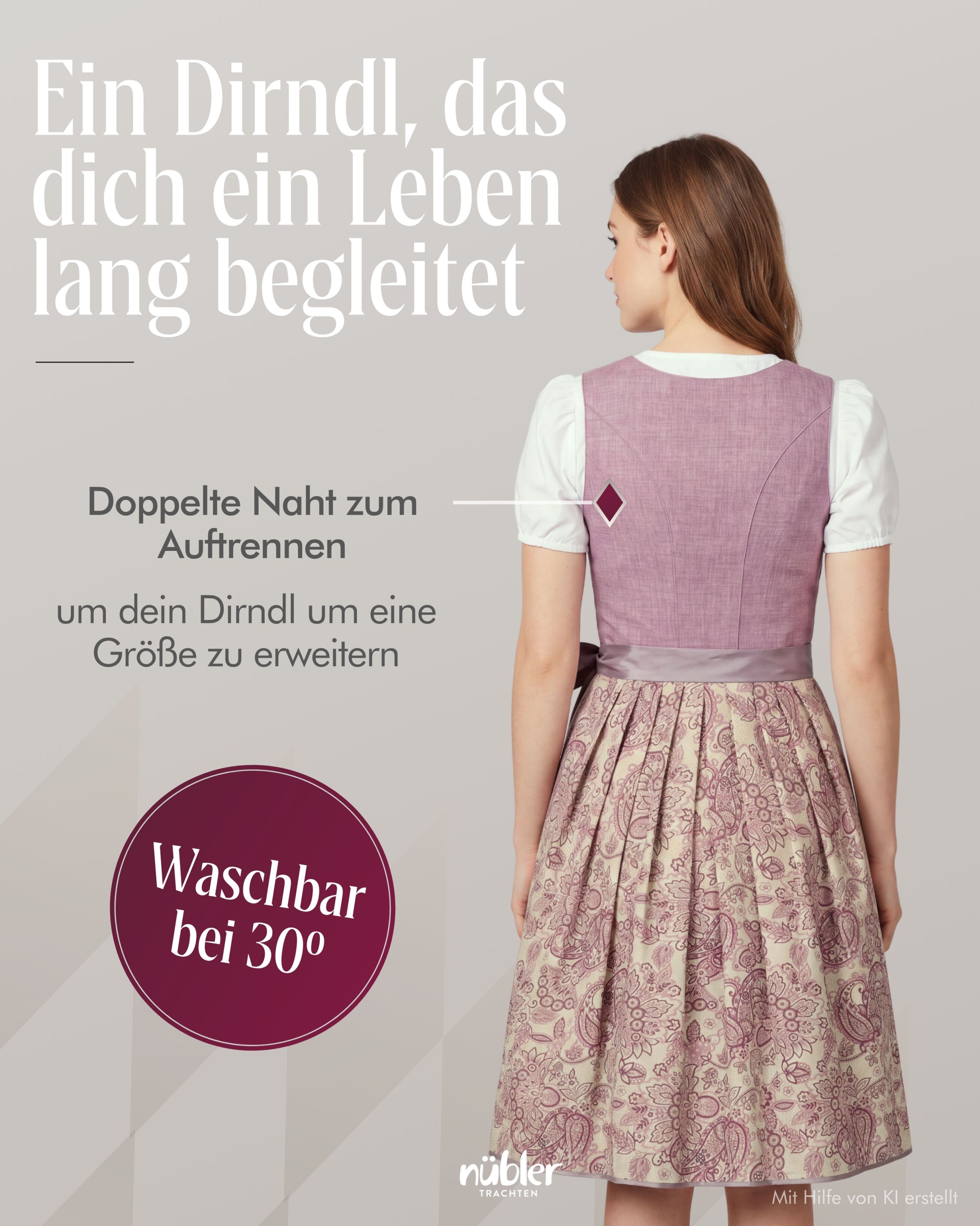 Mididirndl Gina in Flieder von Nübler