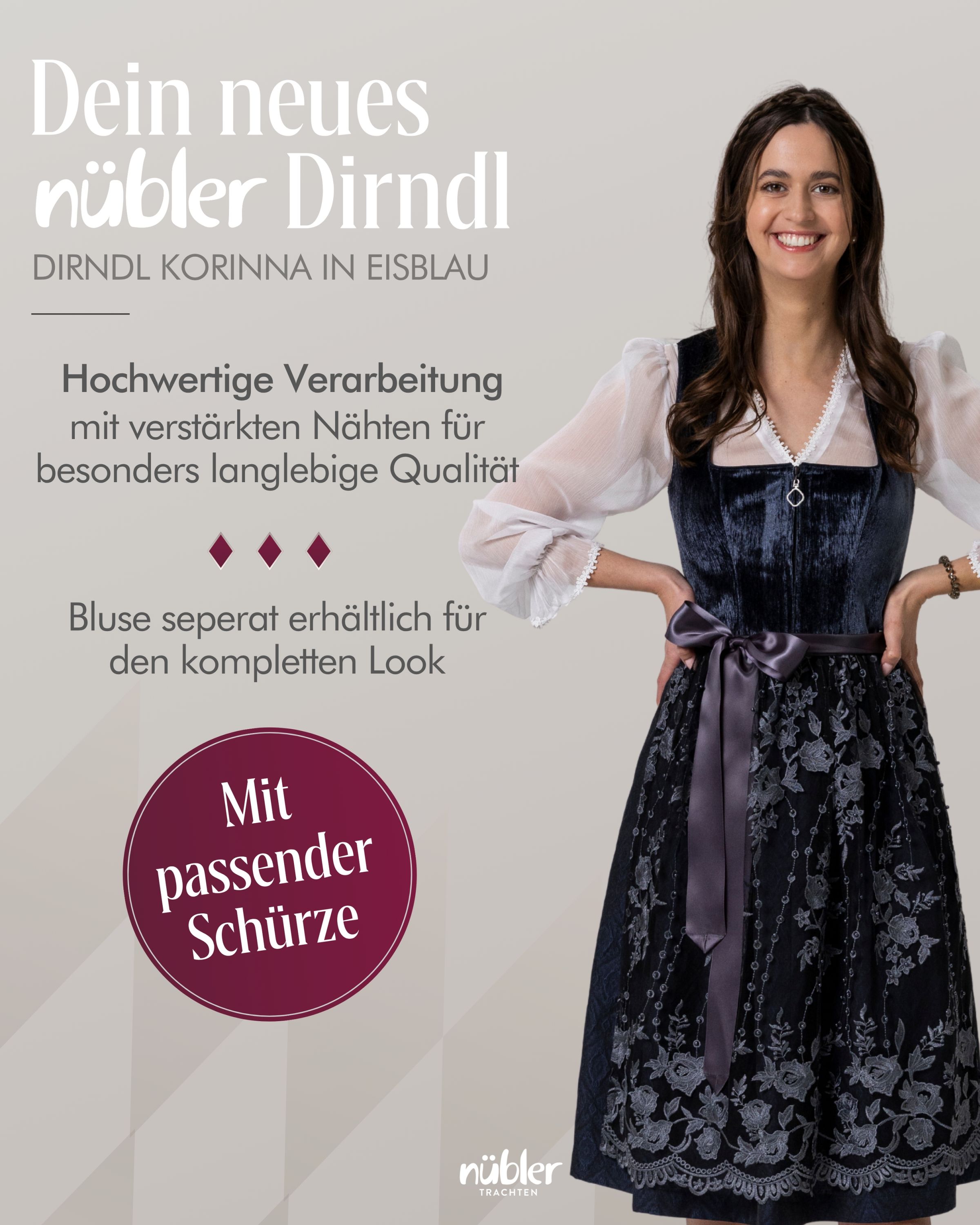 Midi Dirndl Korinna in Eisblau von Nübler
